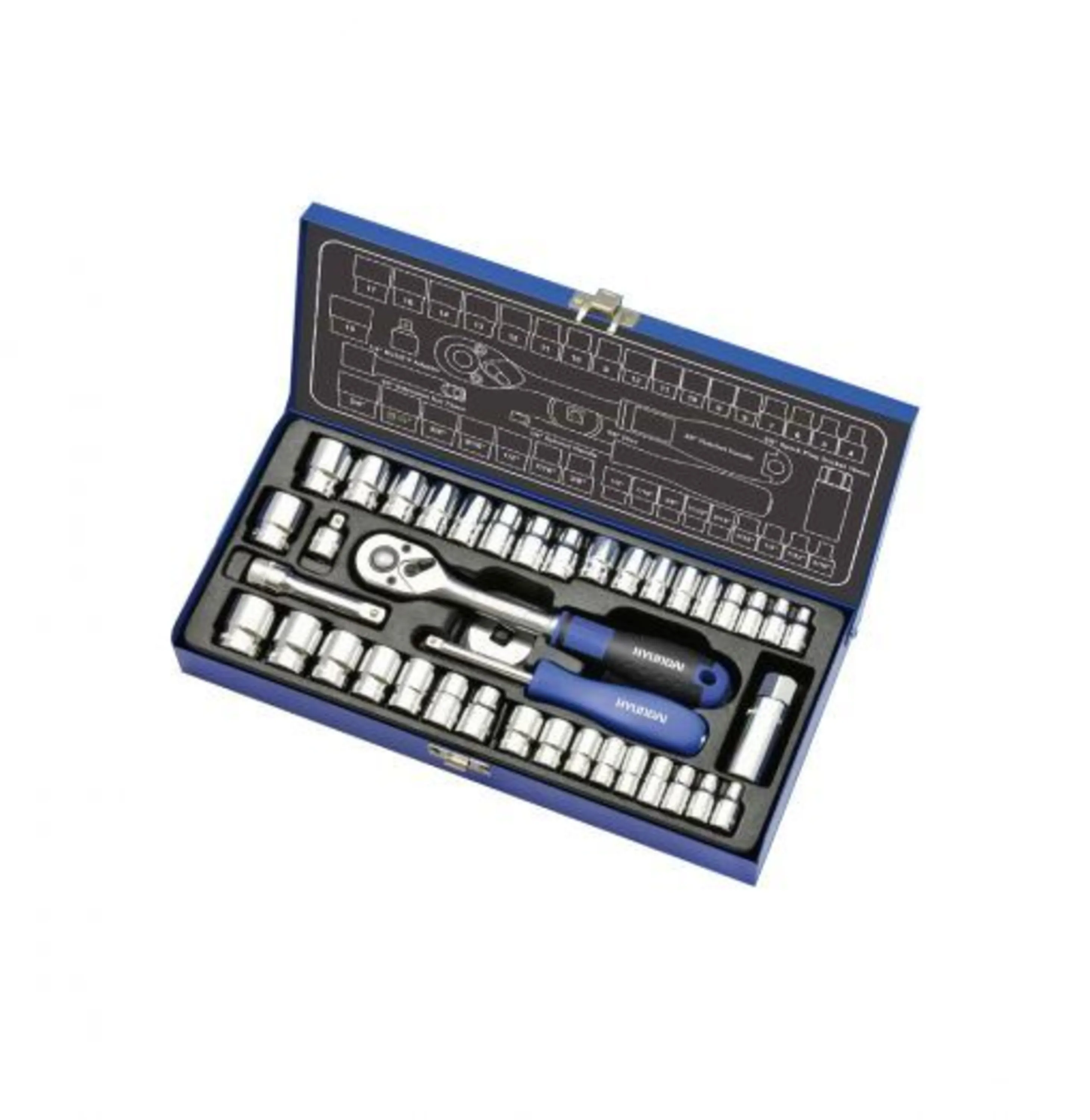 جعبه بکس 40 پارچه 1/4 و 3/8 اینچ هیوندای SS-3840 جعبه بکس 40 پارچه 1/4 و 3/8 اینچ هیوندای SS-3840