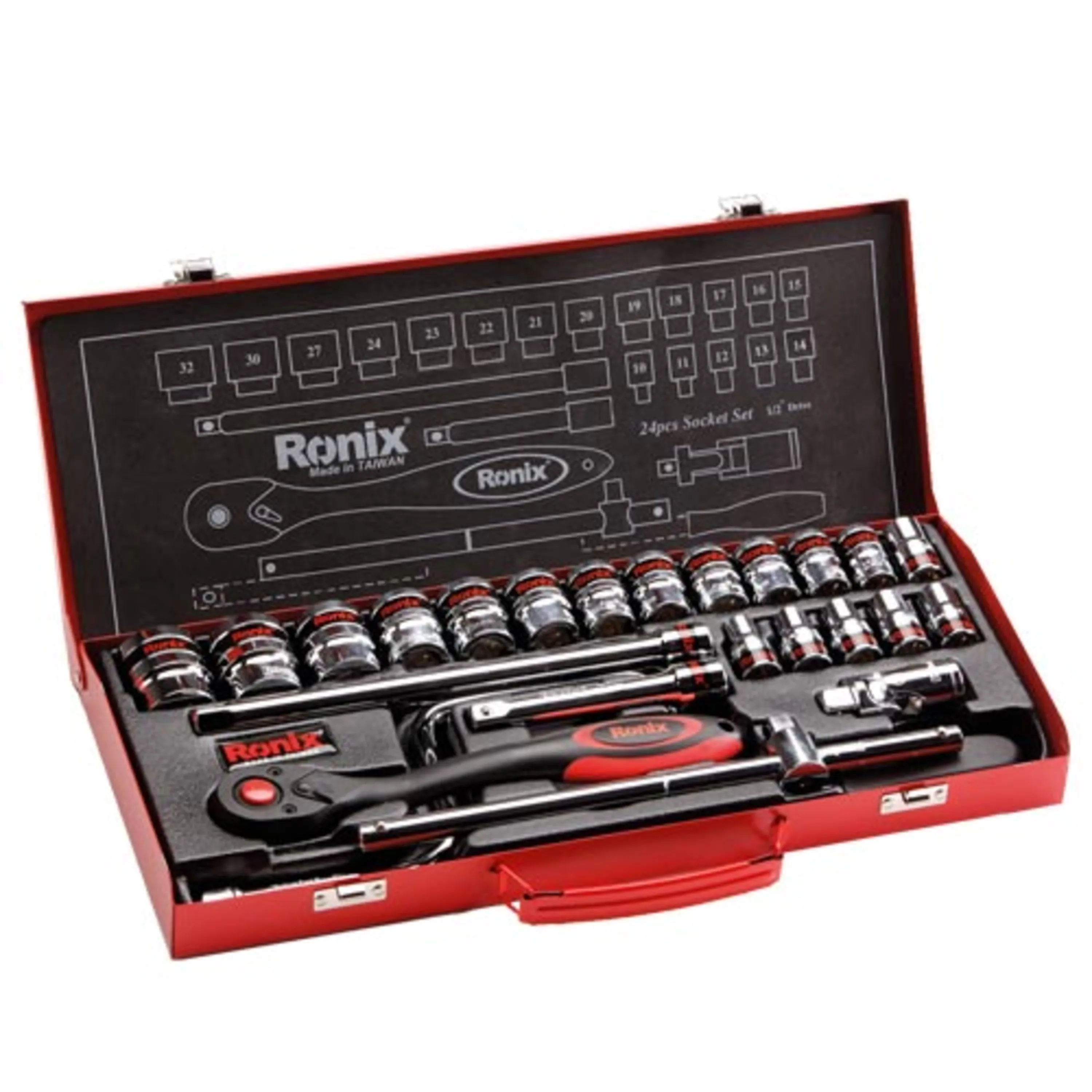 جعبه بکس 24 پارچه 1/2 اینچ رونیکس RH-2624 جعبه بکس 24 پارچه 1/2 اینچ رونیکس RH-2624