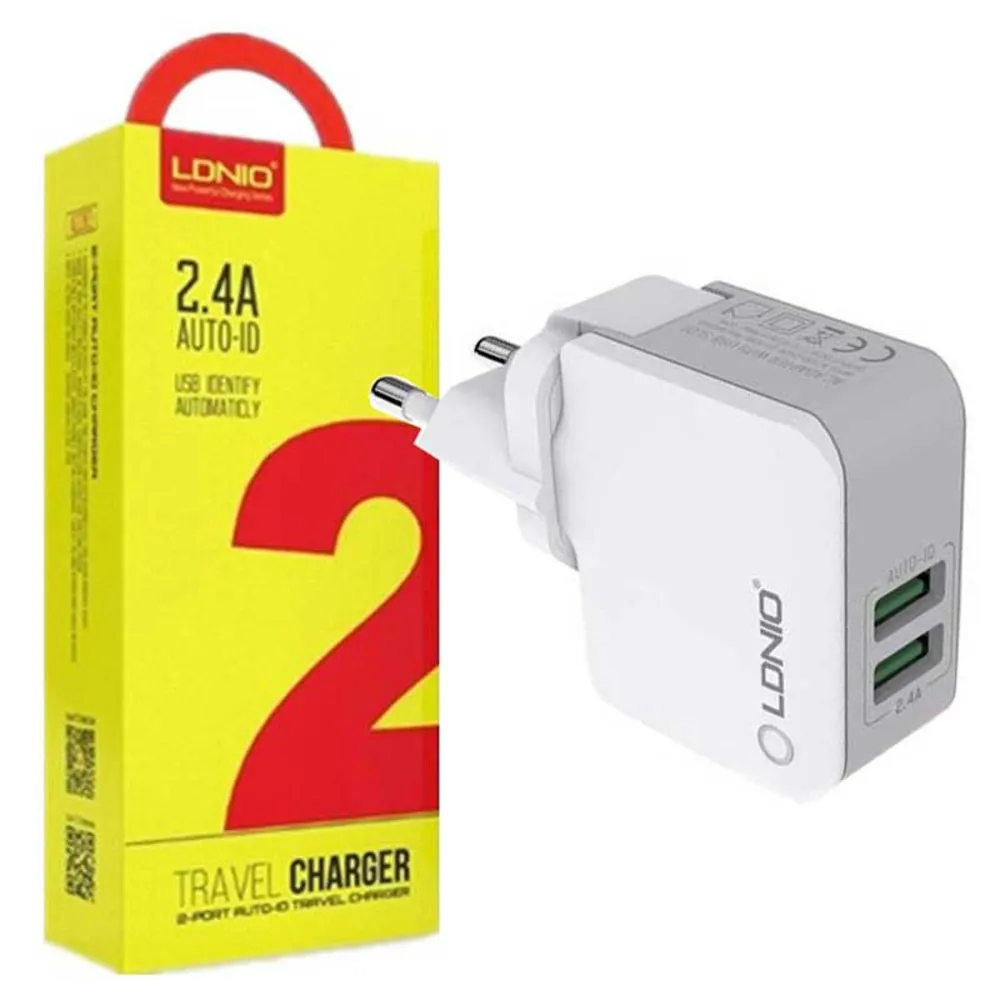 شارژر دیواری دو پورت LDNIO A2203 + کابل میکرو یو اس بی