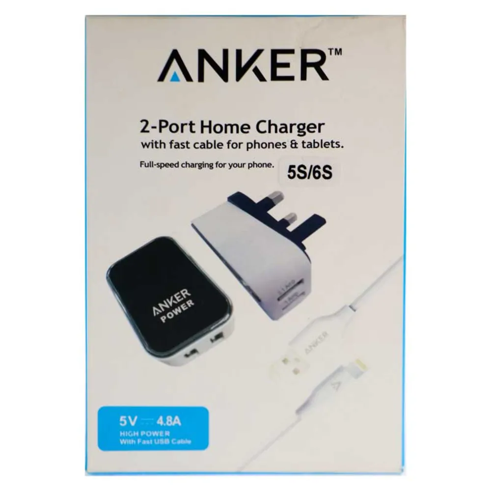 شارژر دیواری Anker A8117 2Port + کابل آیفونی