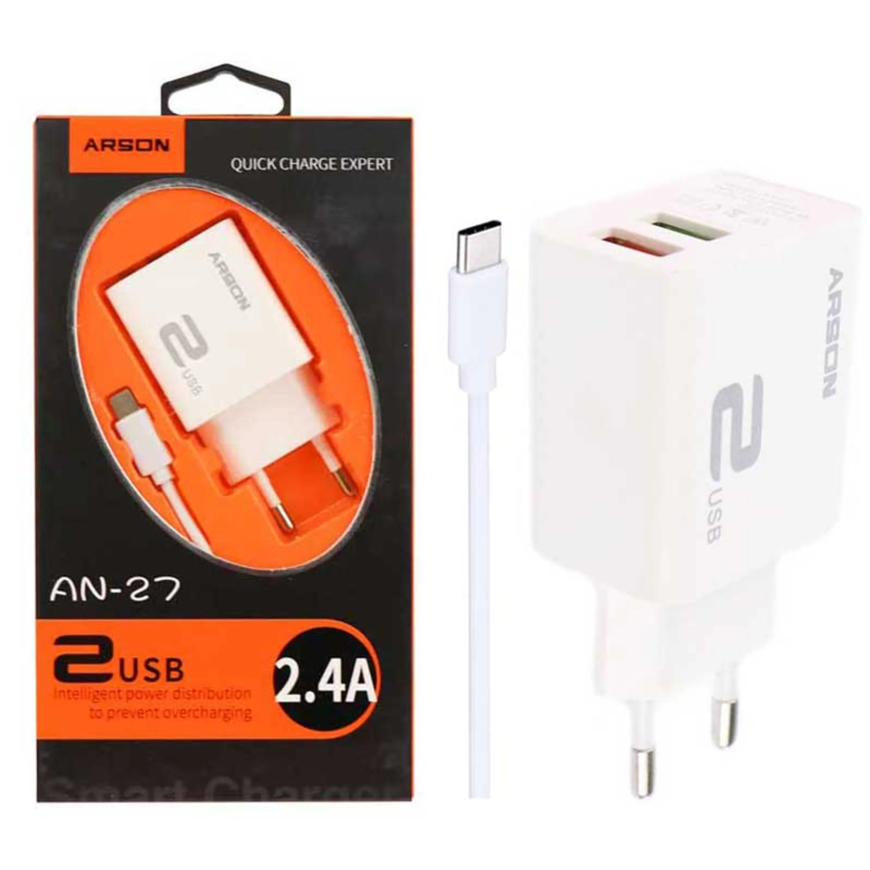 شارژر Arson An-27 2Port + کابل Type-C شارژر Arson An-27 2Port + کابل Type-C