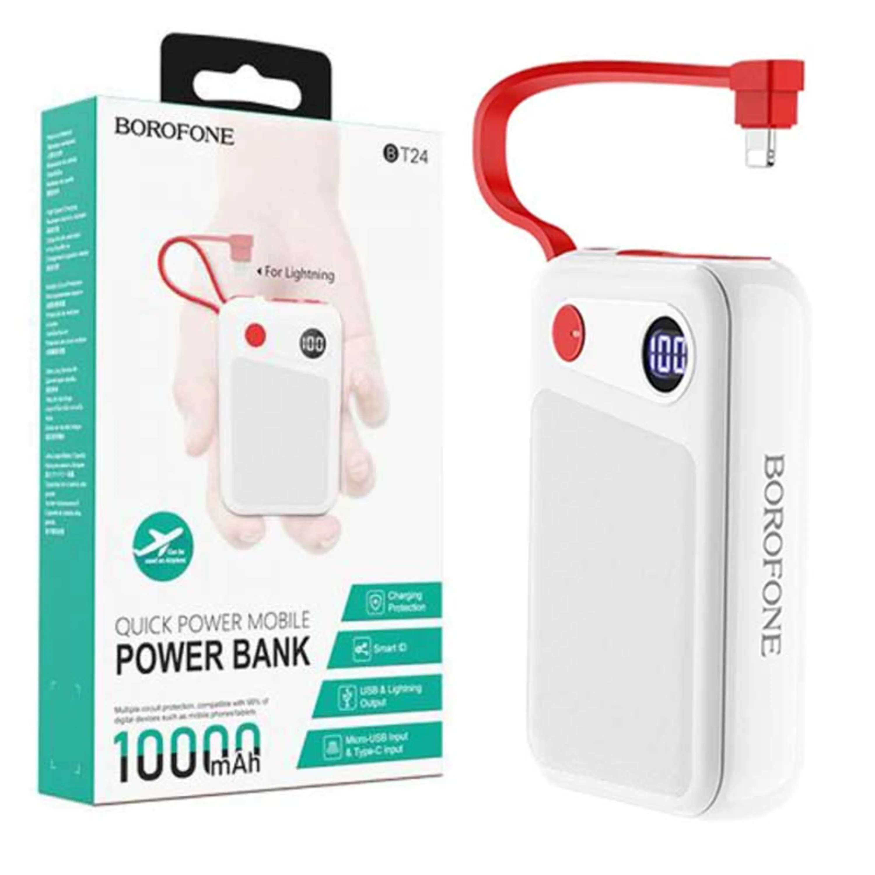 پاور بانک 10000 بروفون Borofone BT24 + کابل آیفونی (گارانتی 6 ماهه) پاور بانک 10000 بروفون Borofone BT24 + کابل آیفونی (گارانتی 6 ماهه)