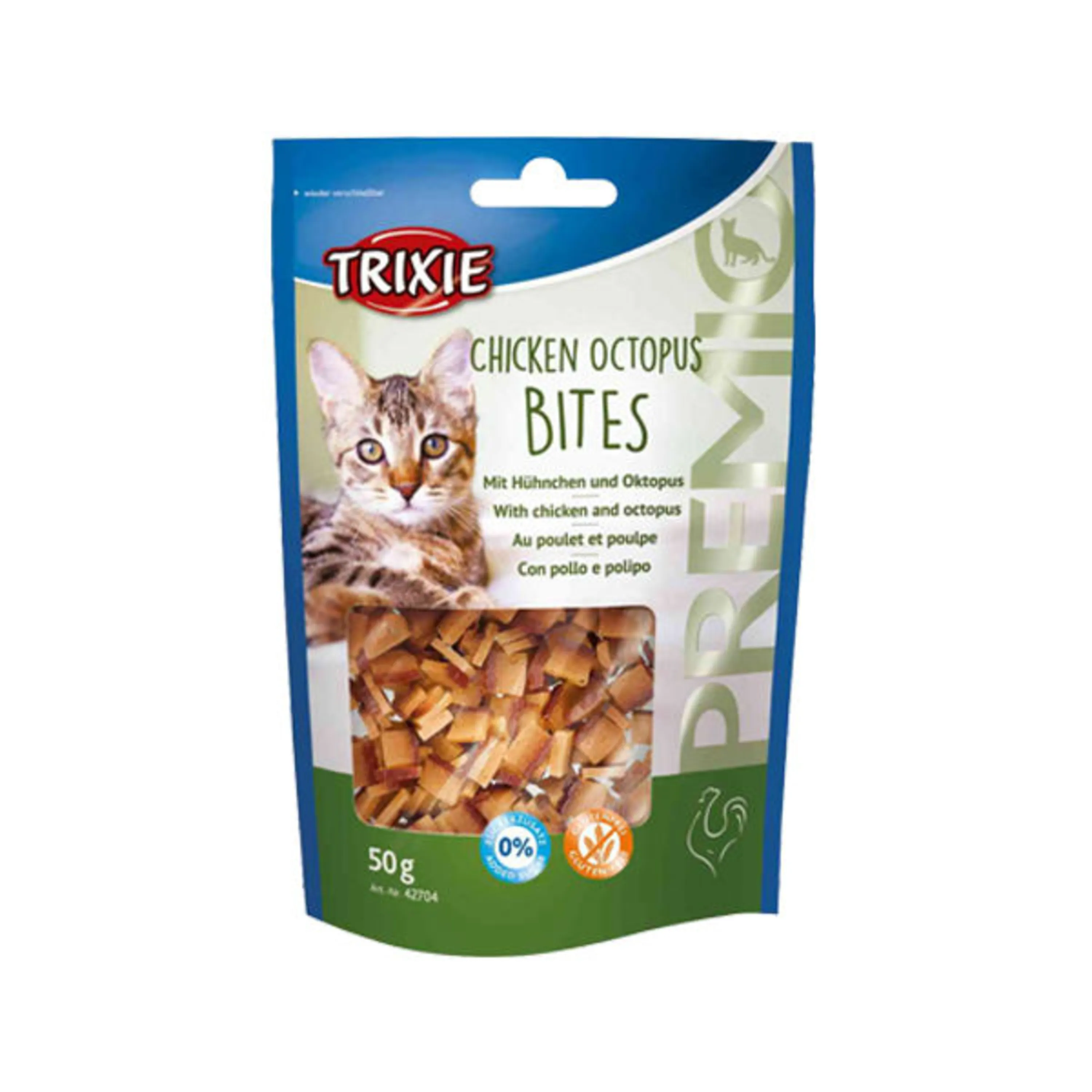 غذای تشویقی گربه تریکسی مدل Chicken Octopus Bites وزن 50 گرم غذای تشویقی گربه تریکسی مدل Chicken Octopus Bites وزن 50 گرم