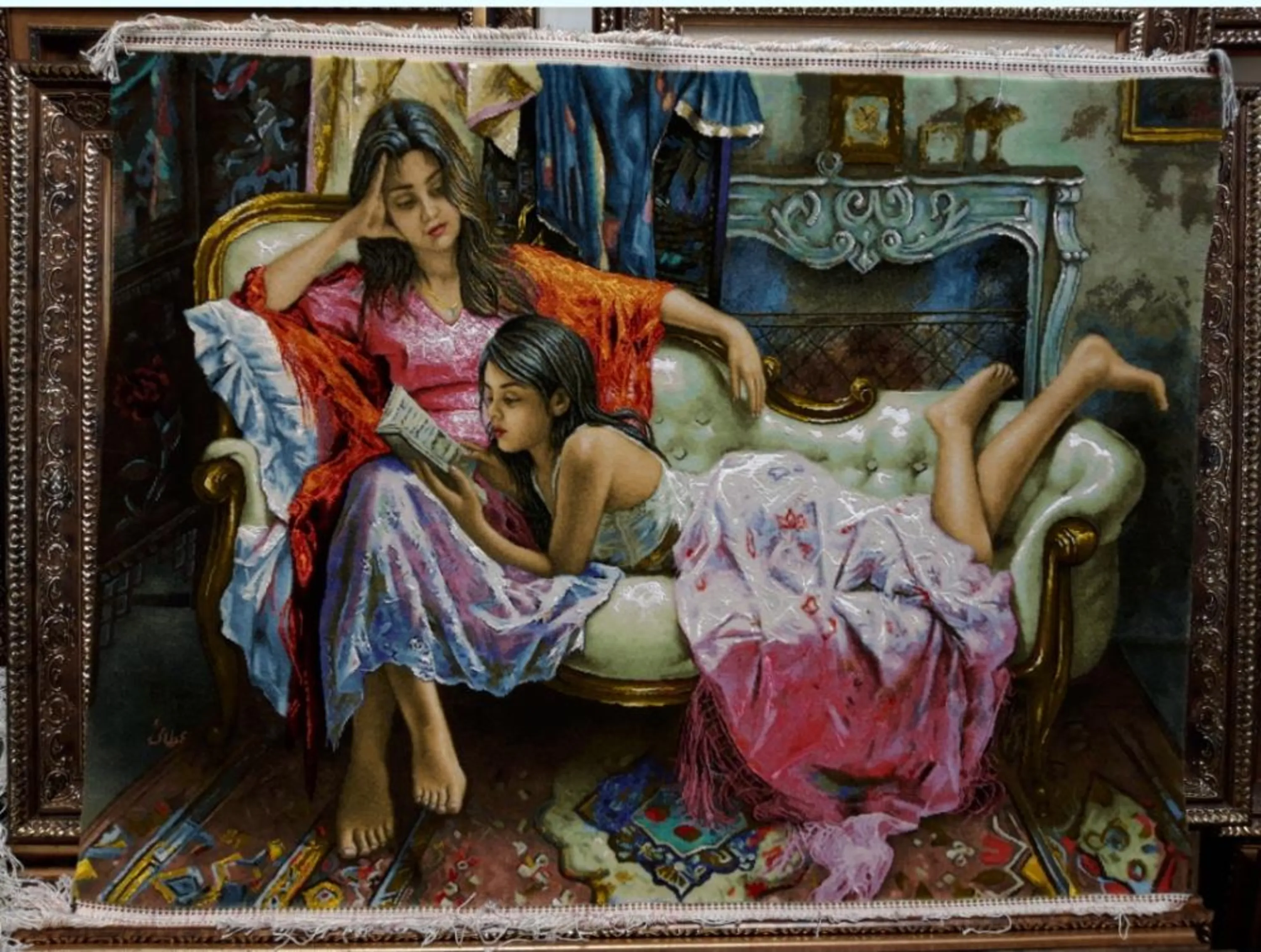 تابلو فرش خواهران کتابخوان تابلو فرش خواهران کتابخوان