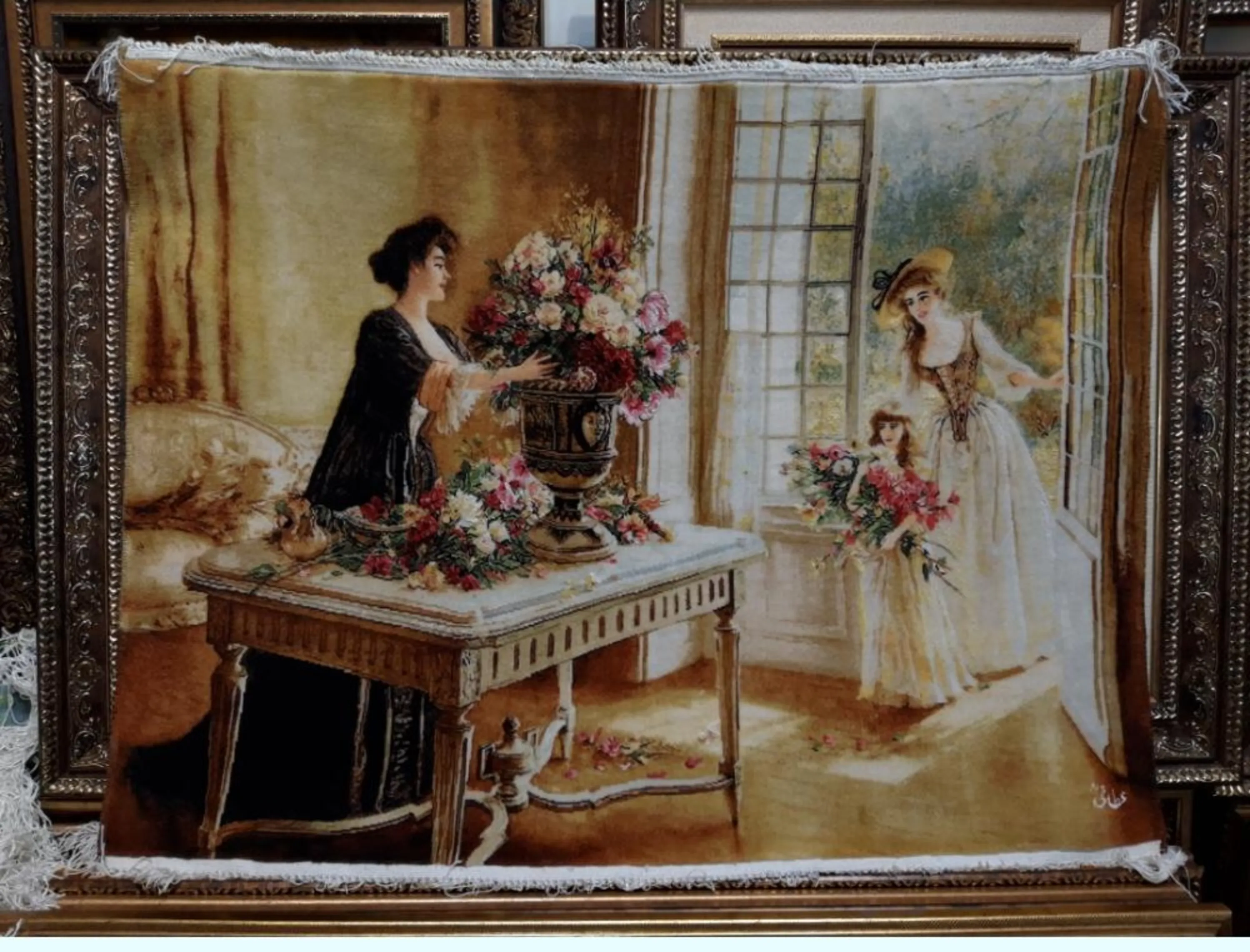 تابلو فرش  نقش گل فروشی