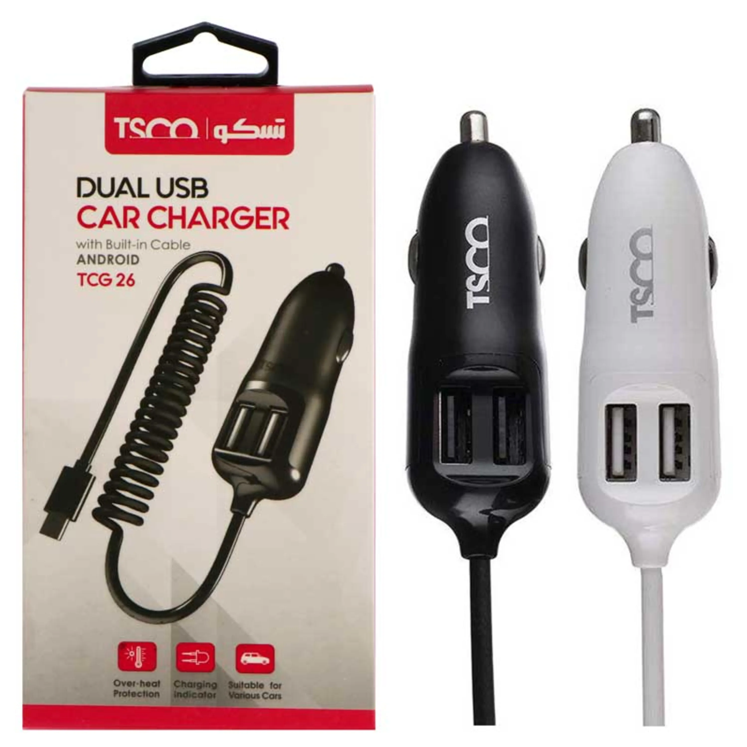 شارژر فندکی TSCO TCG 26 2Port سیم وصل میکرو یو اس بی شارژر فندکی TSCO TCG 26 2Port سیم وصل میکرو یو اس بی