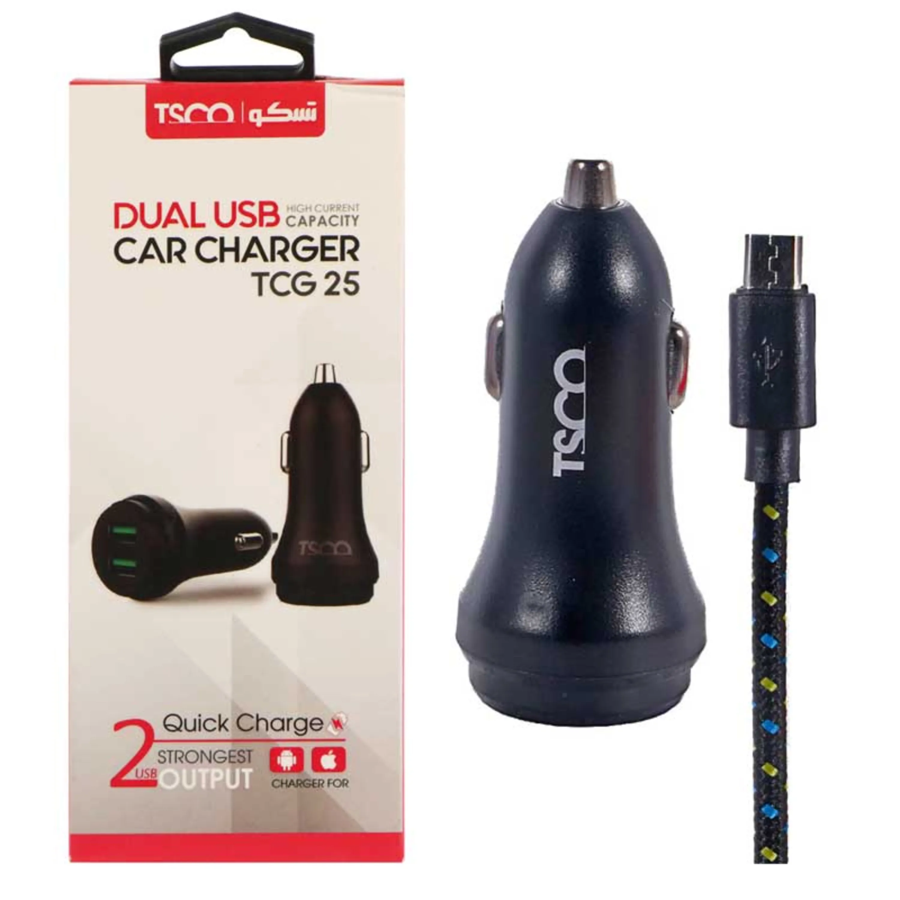 شارژر فندکی TSCO TCG 25 + کابل میکرو یو اس بی شارژر فندکی TSCO TCG 25 + کابل میکرو یو اس بی