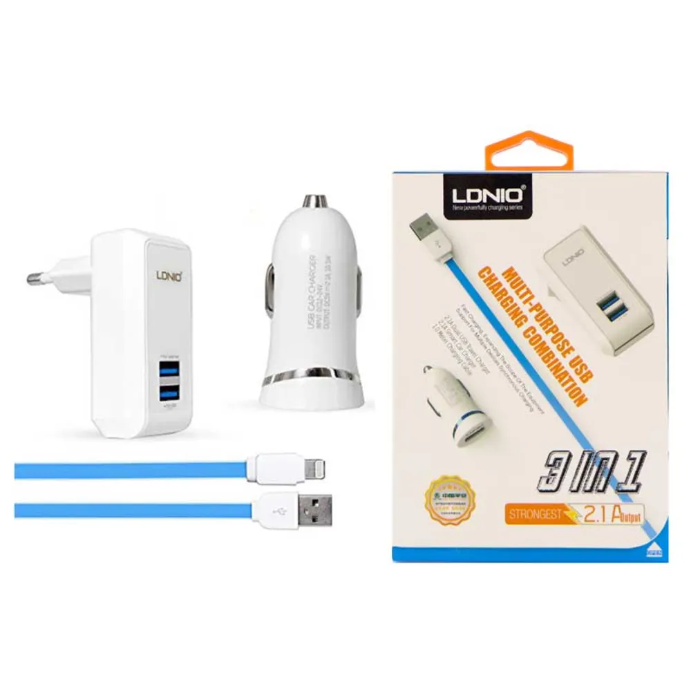 پک شارژ مسافرتی LDNIO S100 + کابل آیفونی