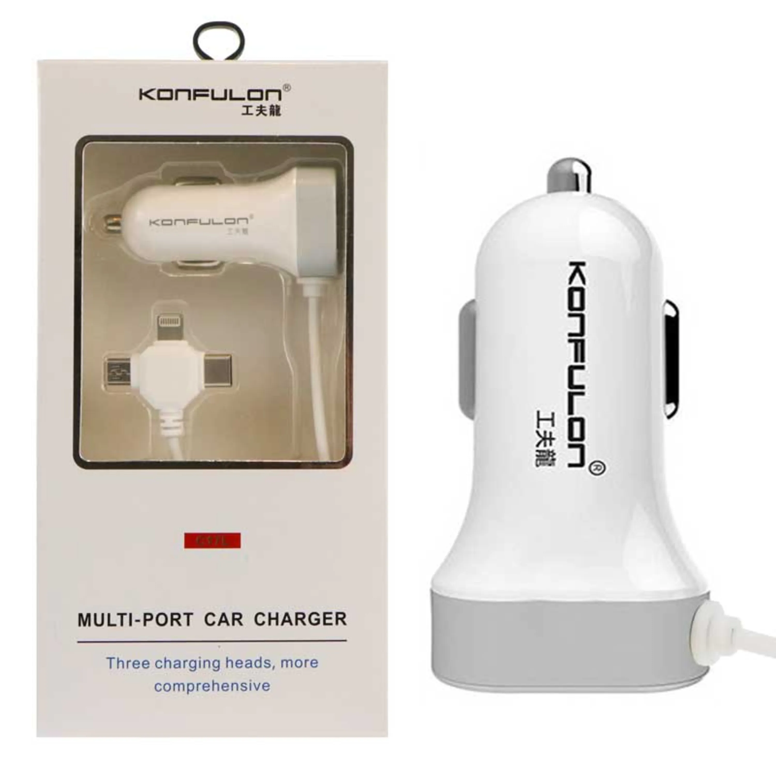 شارژر فندکی Konfulon C17L 2Port سیم وصل