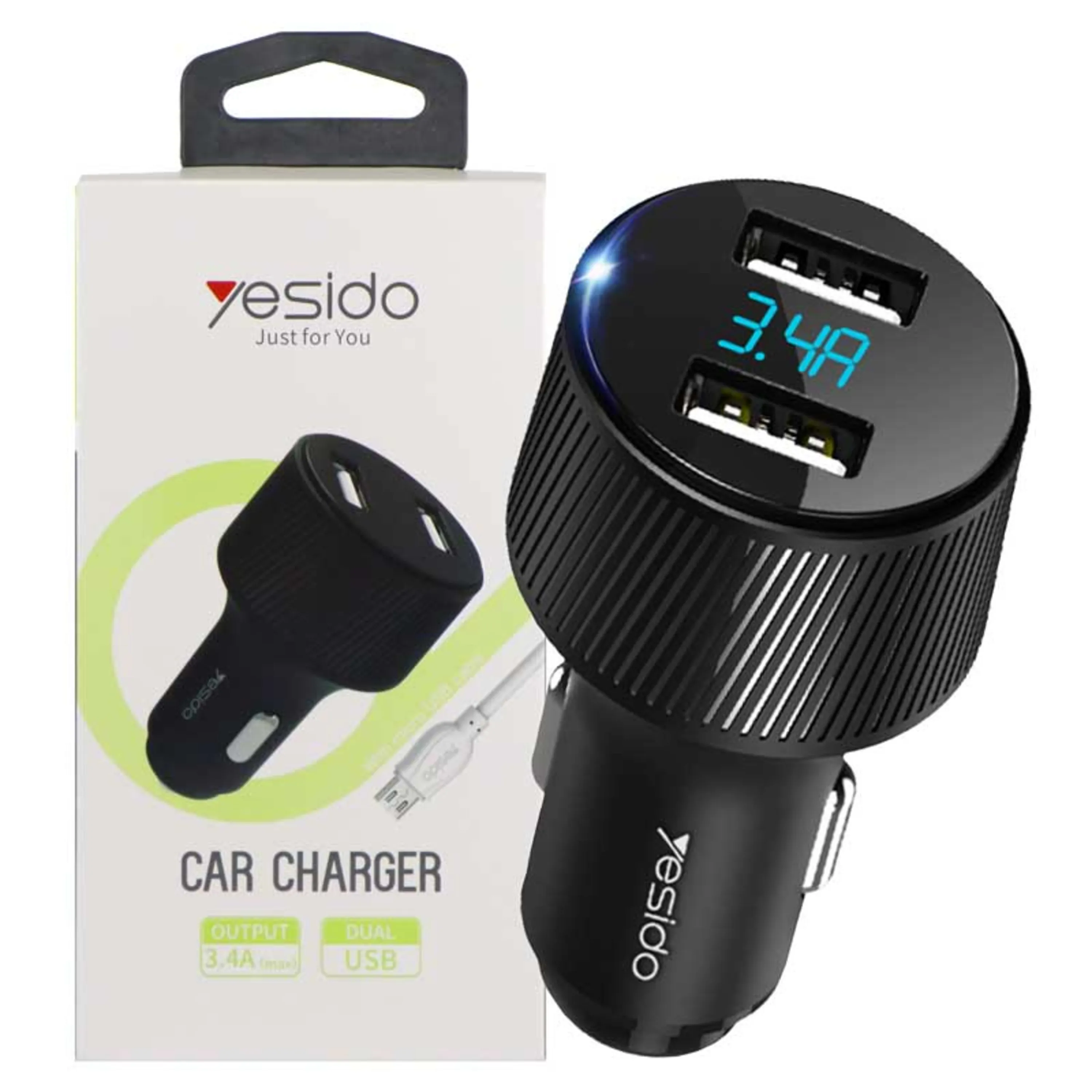 شارژر فندکی Yesido Y31 2Port + کابل میکرو یو اس بی