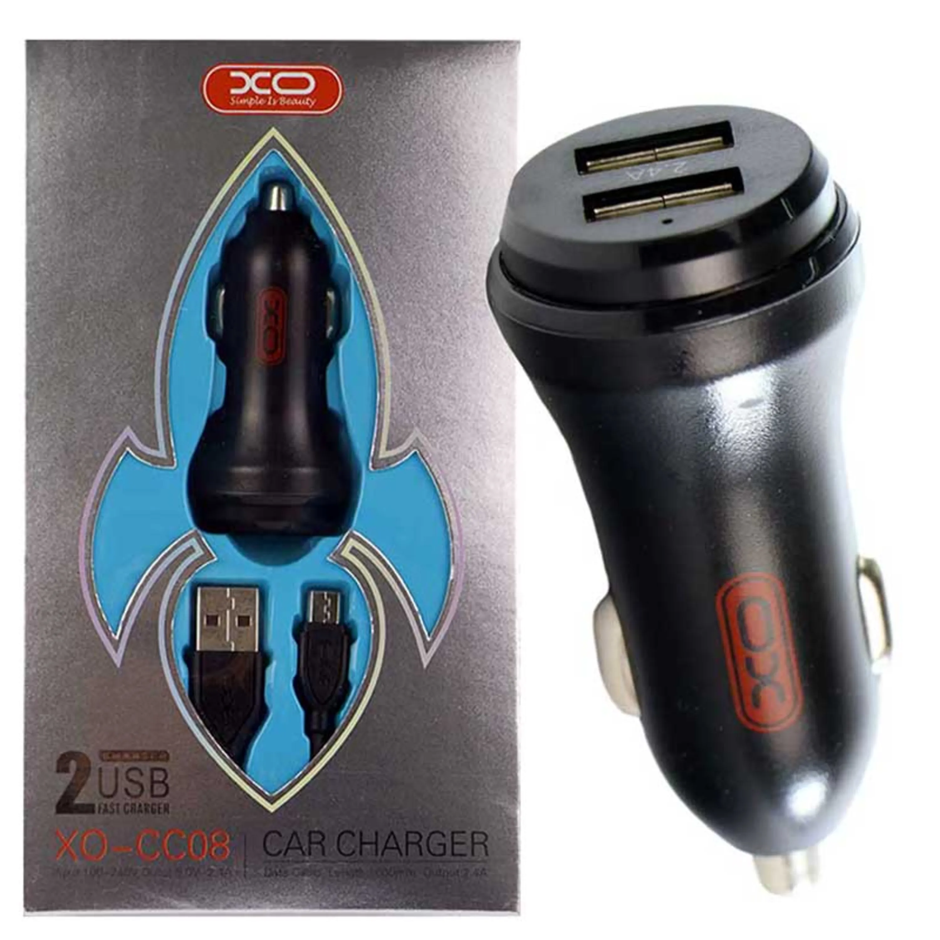 شارژر فندکی XO CC08 2.4A + کابل میکرو یو اس بی شارژر فندکی XO CC08 2.4A + کابل میکرو یو اس بی