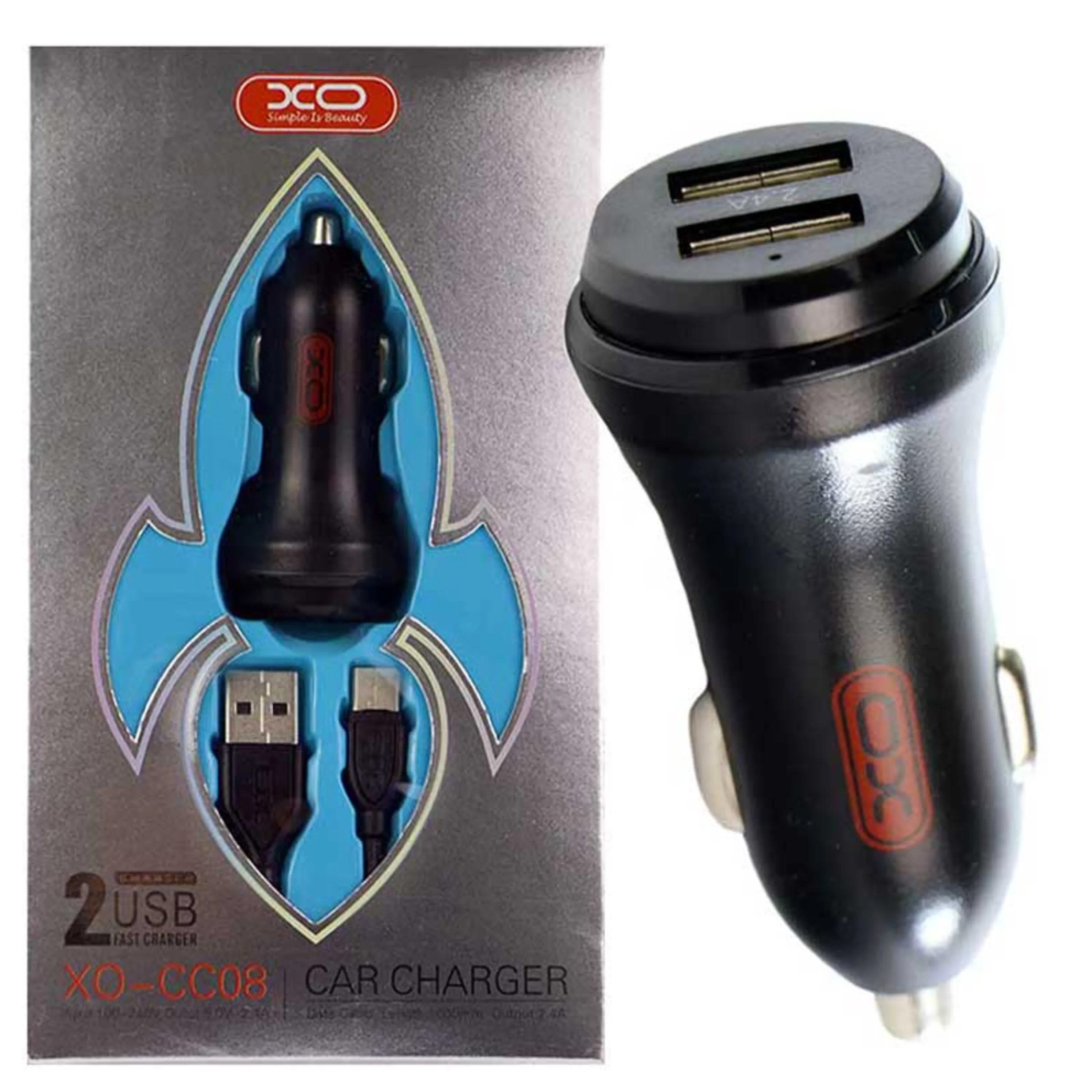 شارژر فندکی XO CC08 2.4A + کابل Type-C