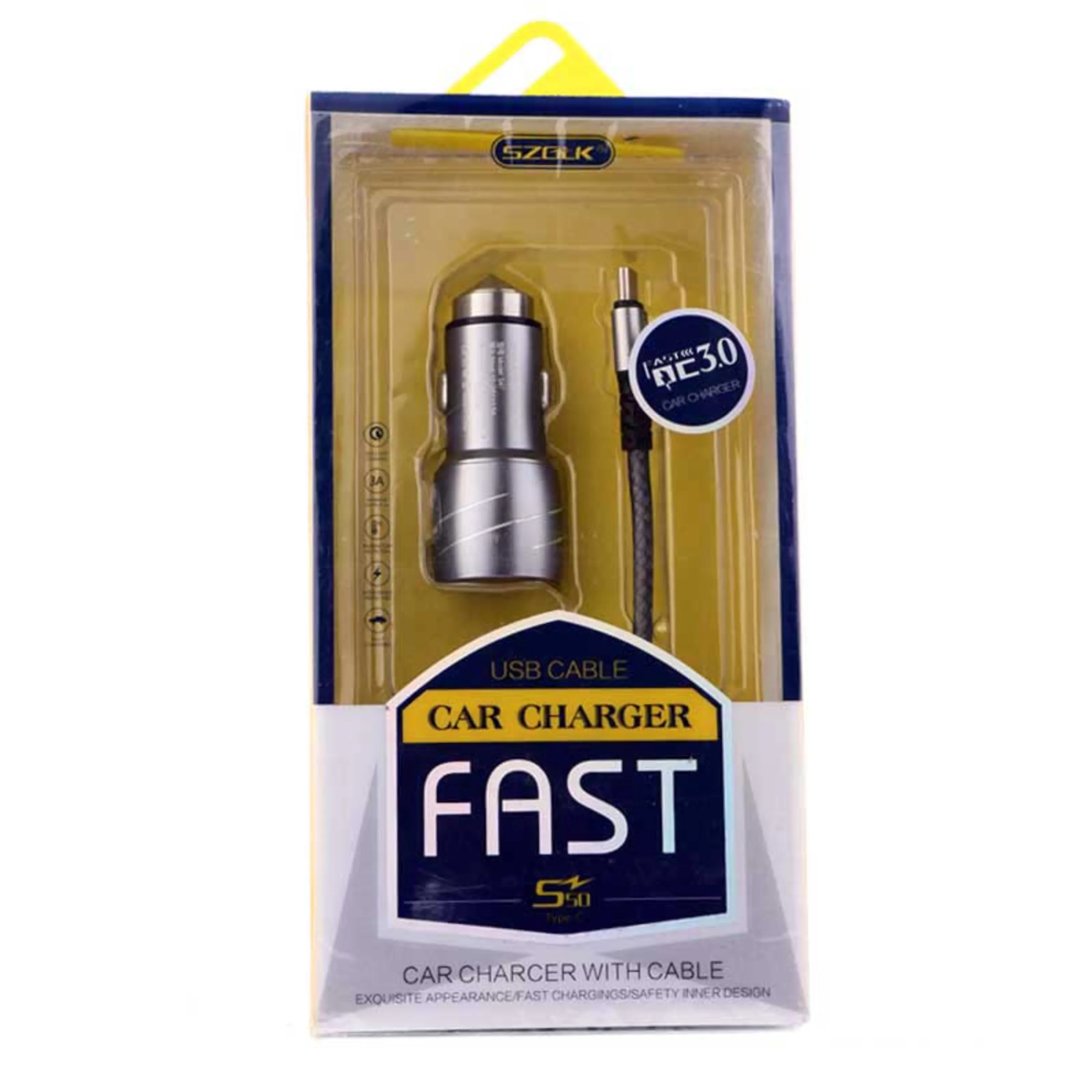شارژر فندکی SZQLK S50 3A + کابل Type-C