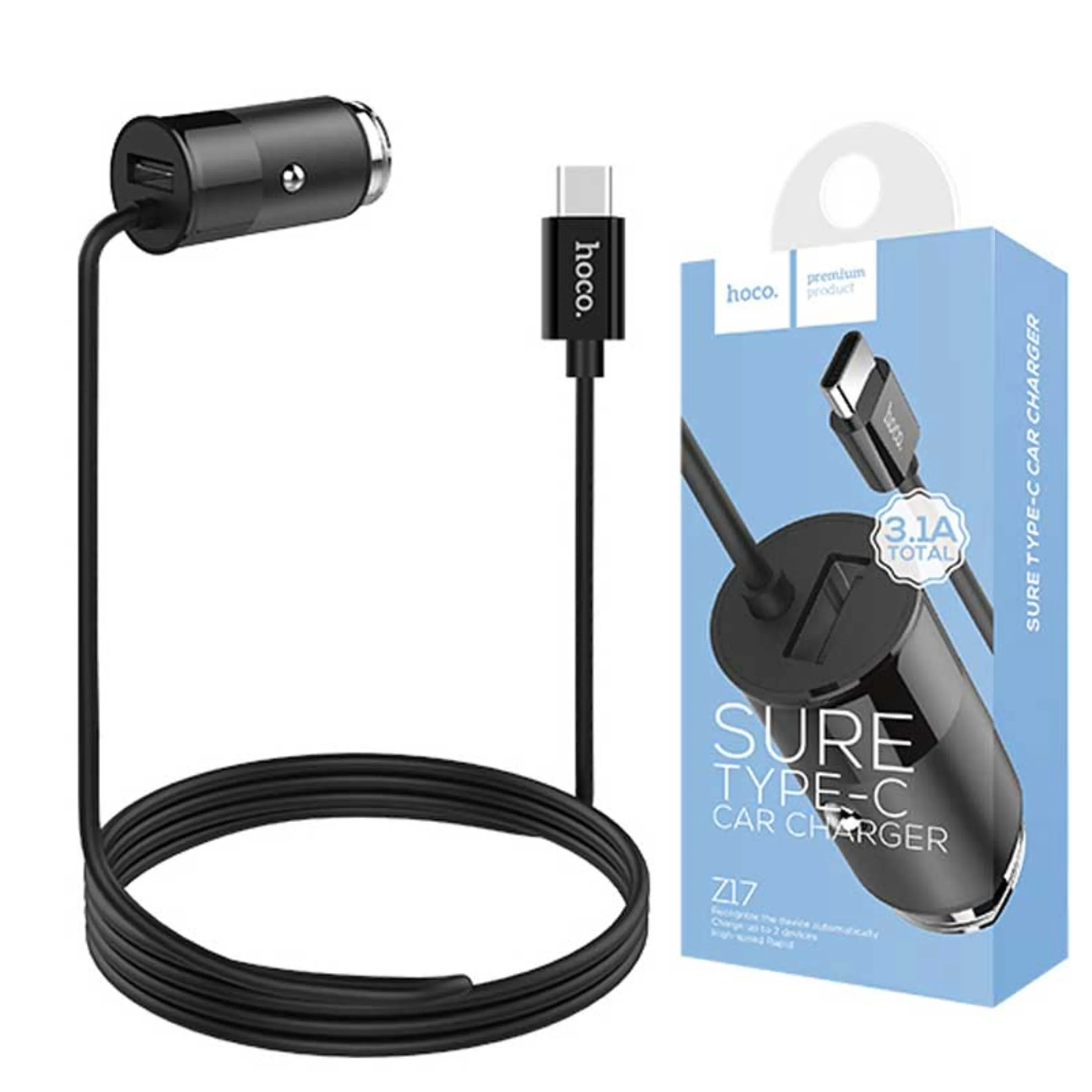 شارژر فندکی هوکو Hoco Z17 دارای کابل Type-C شارژر فندکی هوکو Hoco Z17 دارای کابل Type-C