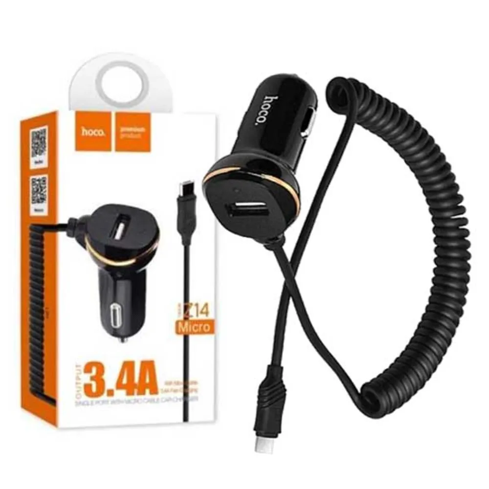 شارژر فندکی سیم وصل میکرو یو اس بی Hoco Z14
