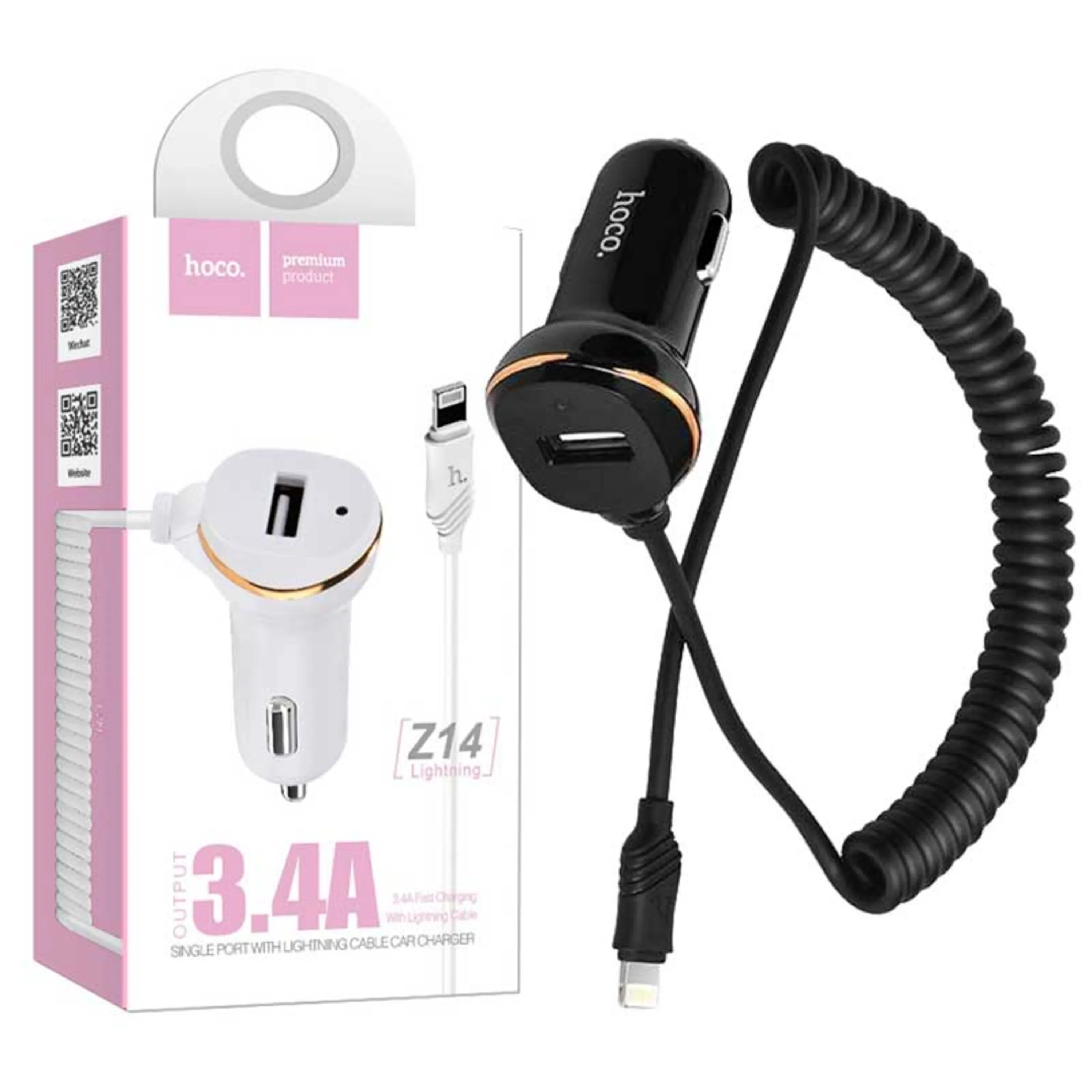 شارژر فندکی سیم وصل آیفونی Hoco Z14