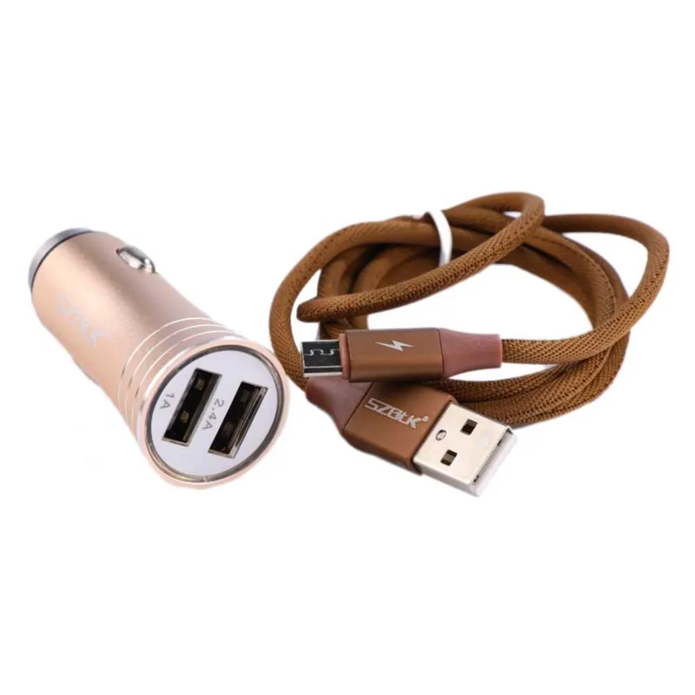 شارژر فندکی SZQLK S15 2.4A 2Port + کابل میکرو یو اس بی