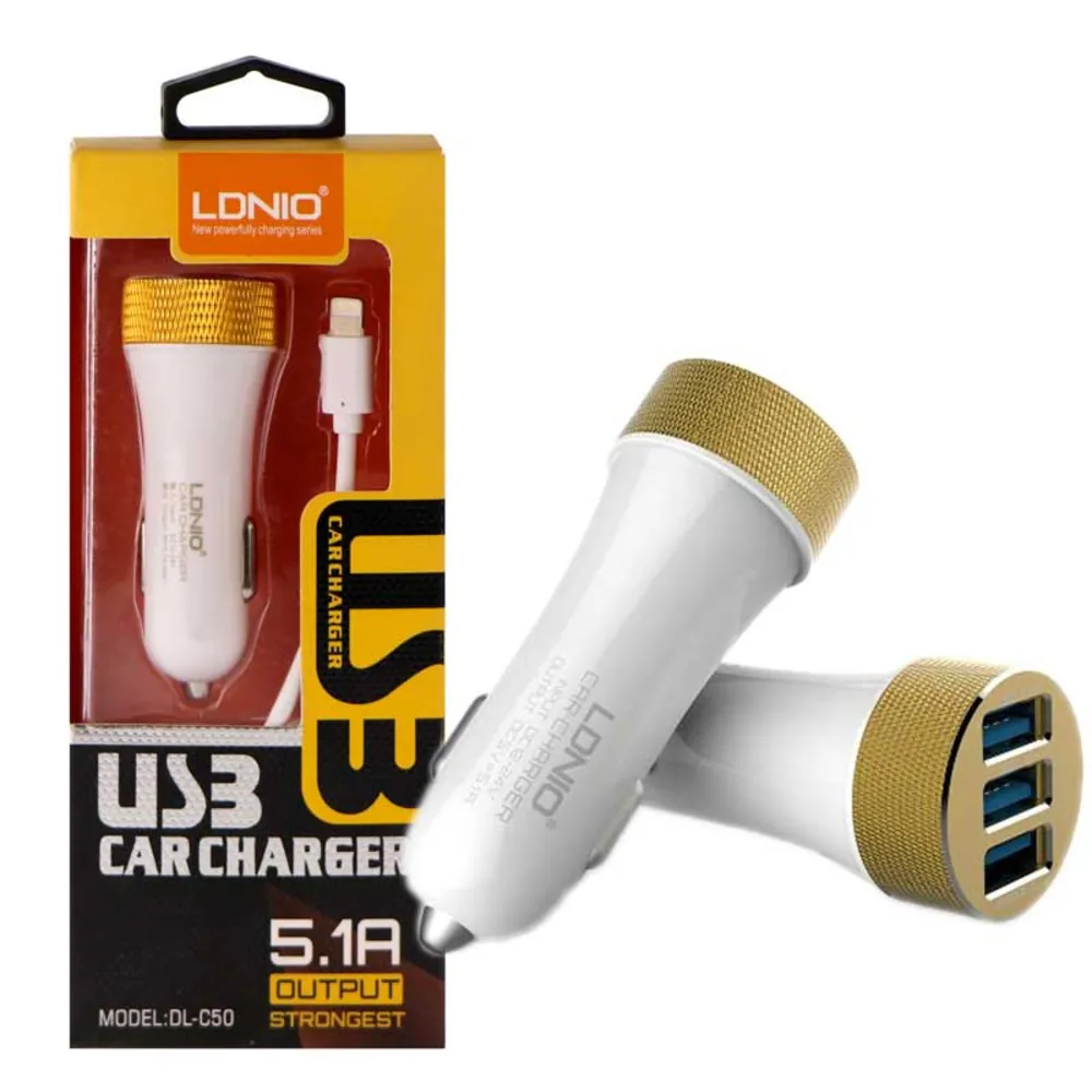 شارژر فندکی LDNIO DL-C50 HighCopy + کابل آیفونی
