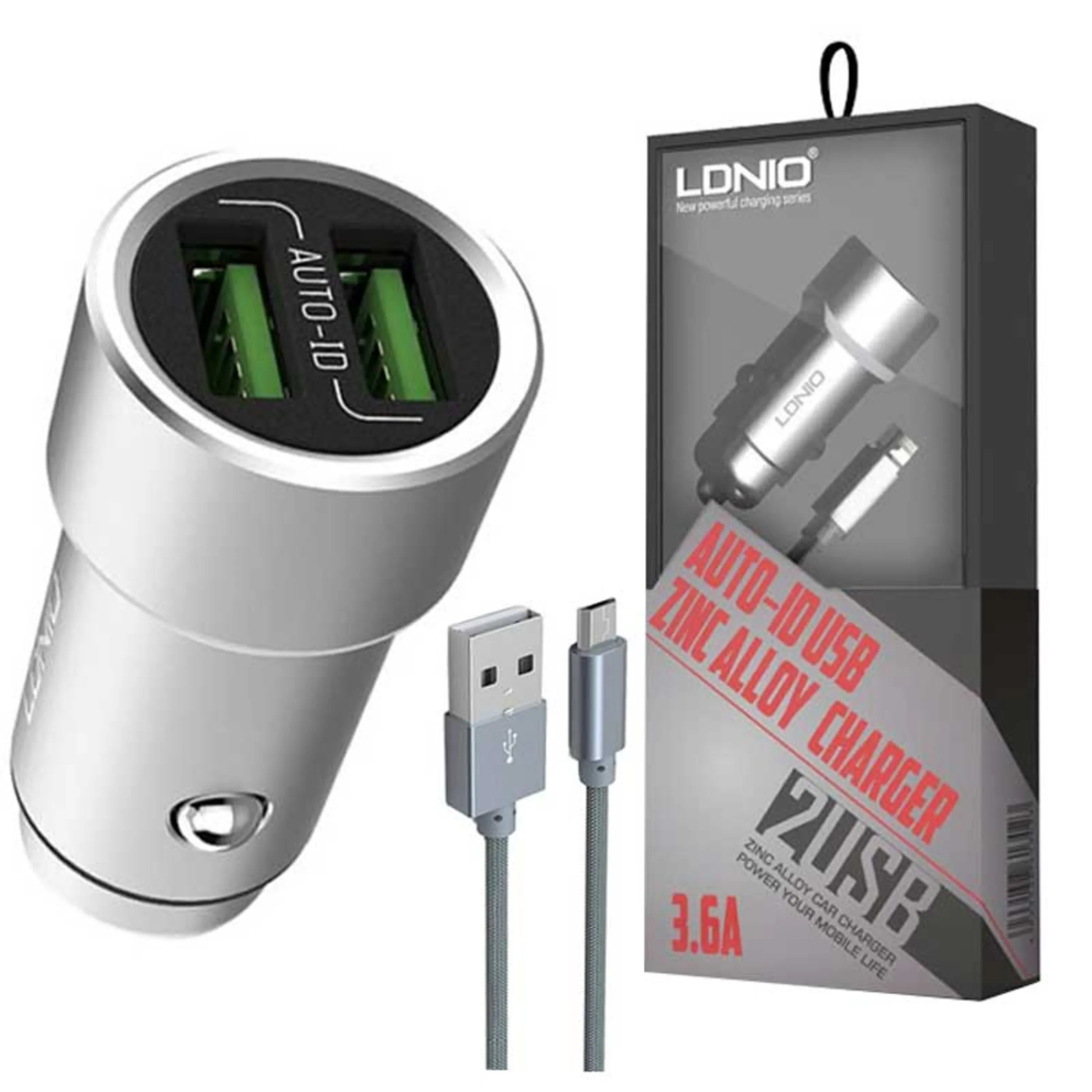 شارژر فندکی LDNIO C302 2Port 3.6A + کابل اندروید