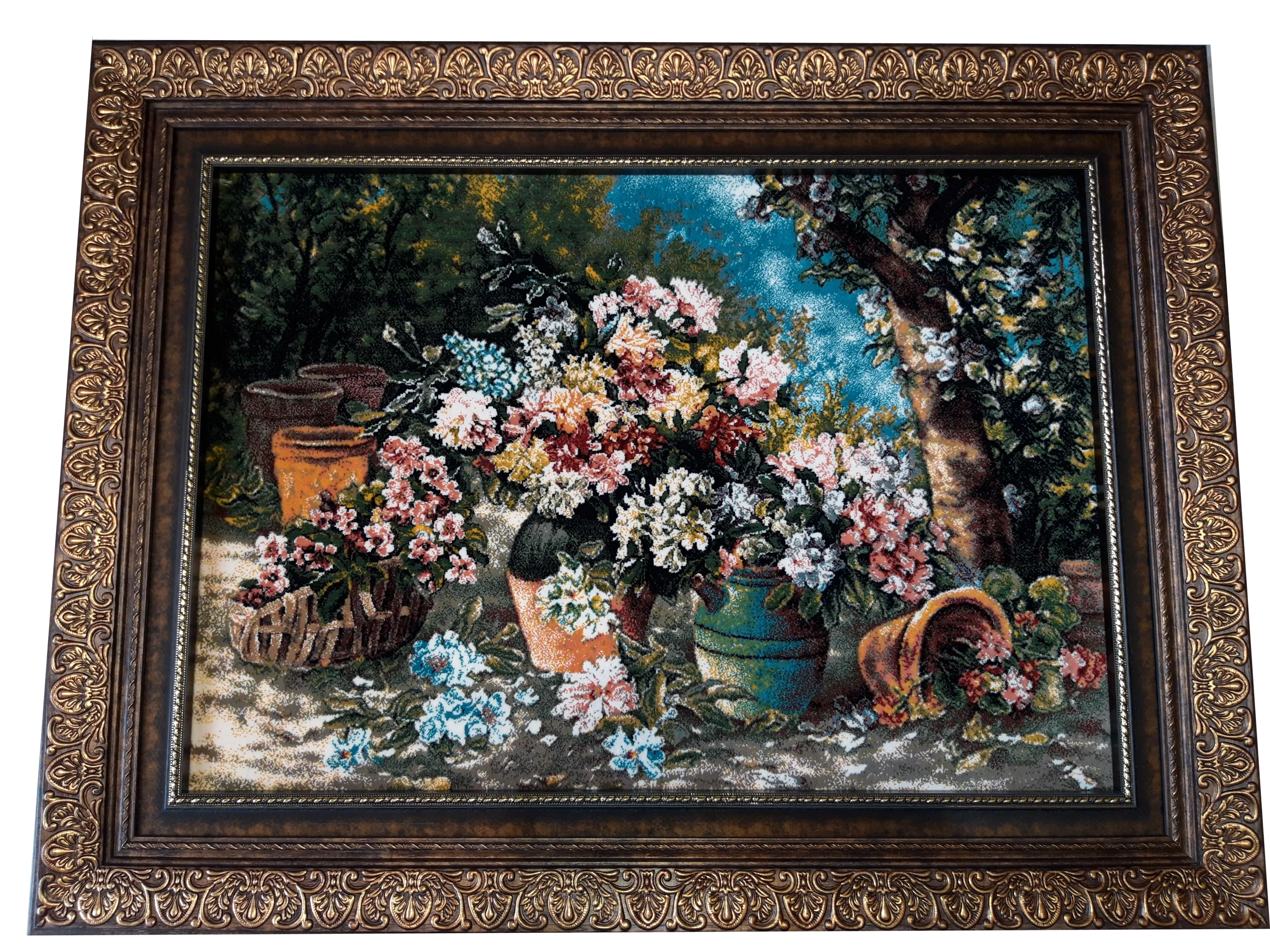 تابلو فرش ماشینی منظره -گلدون های بهاری تابلو فرش ماشینی منظره -گلدون های بهاری