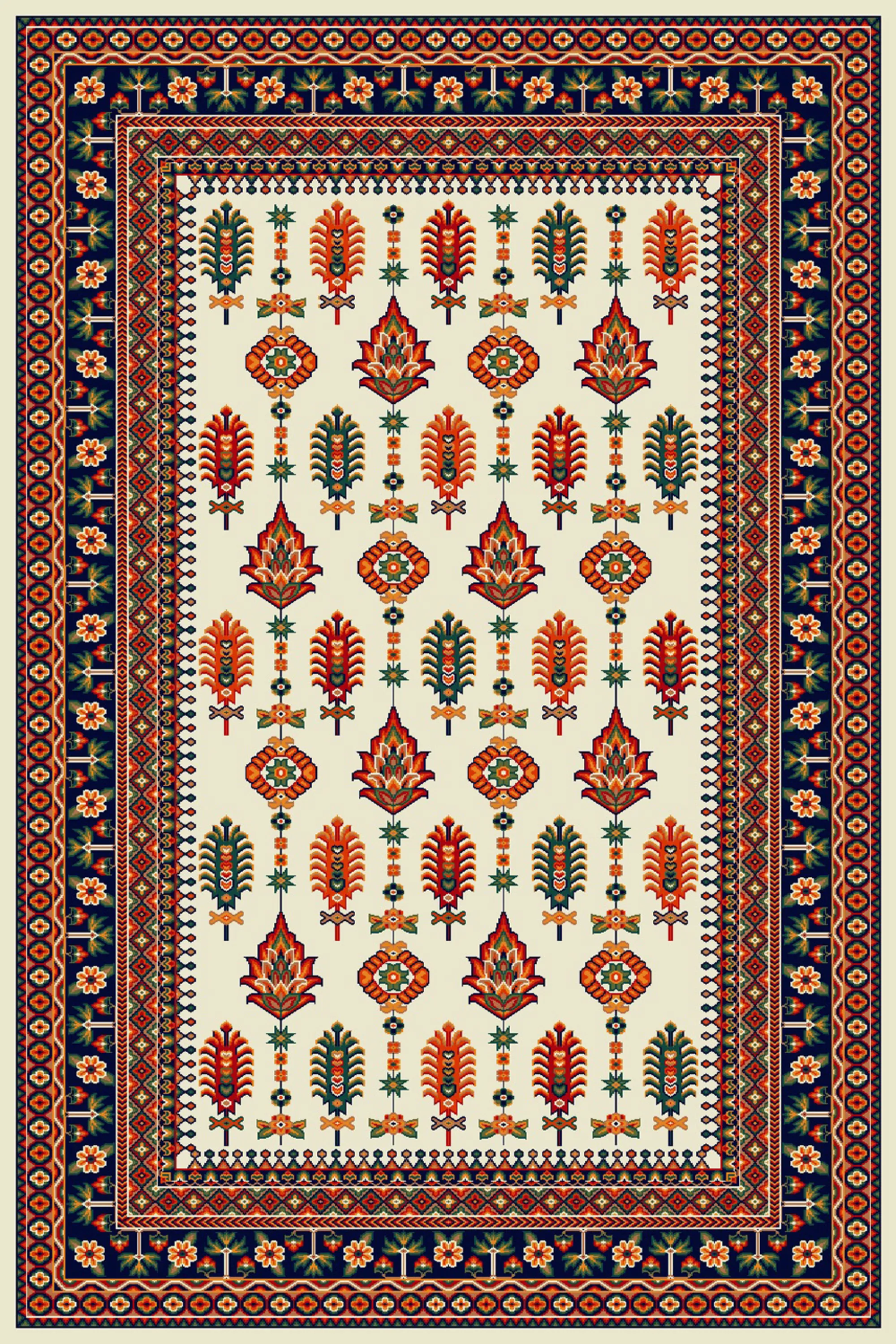 فرش طرح سارگل کرم کلکسیون گلستان