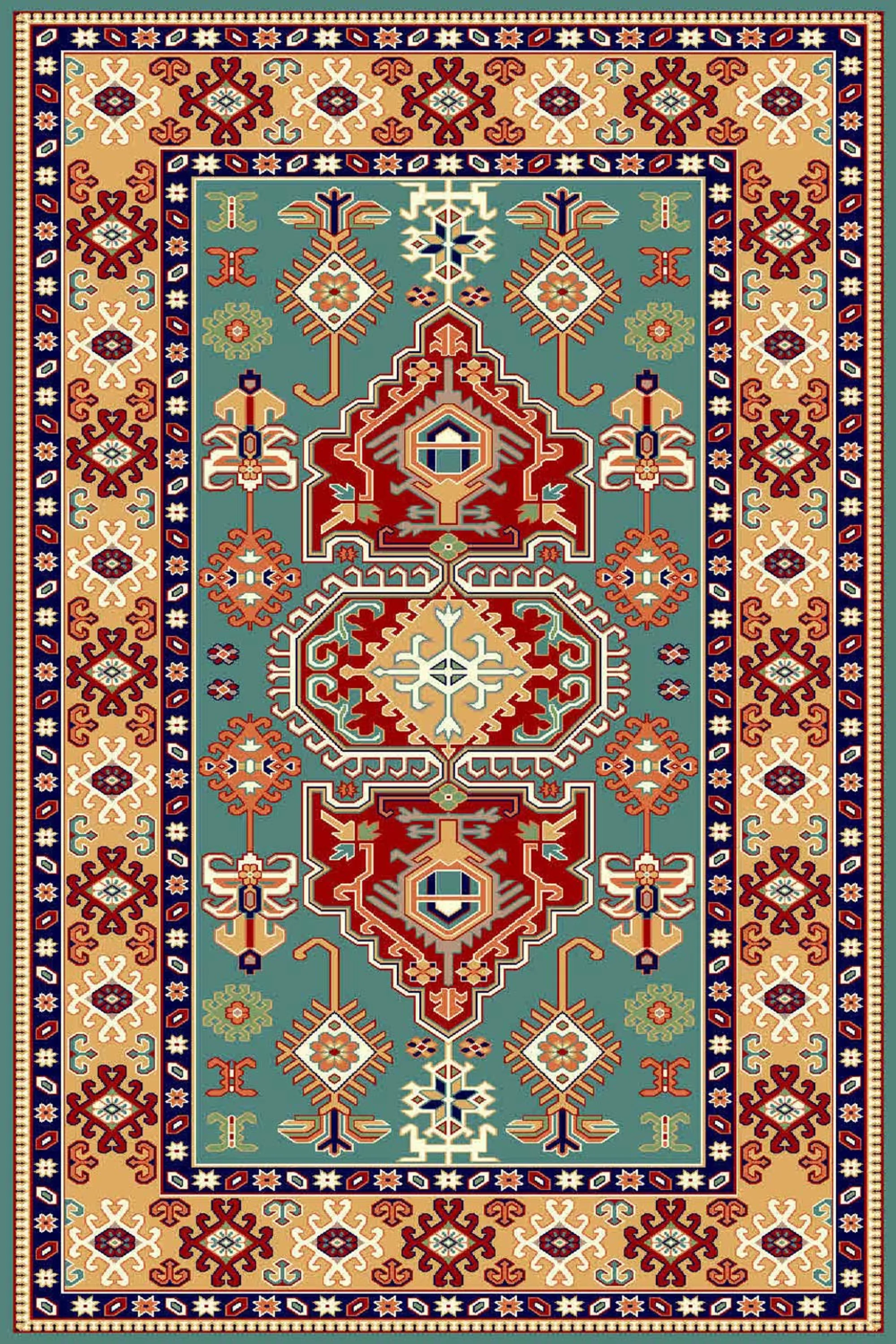 فرش ساوین طرح طوبی 2 آبی کلکسیون شاهسون