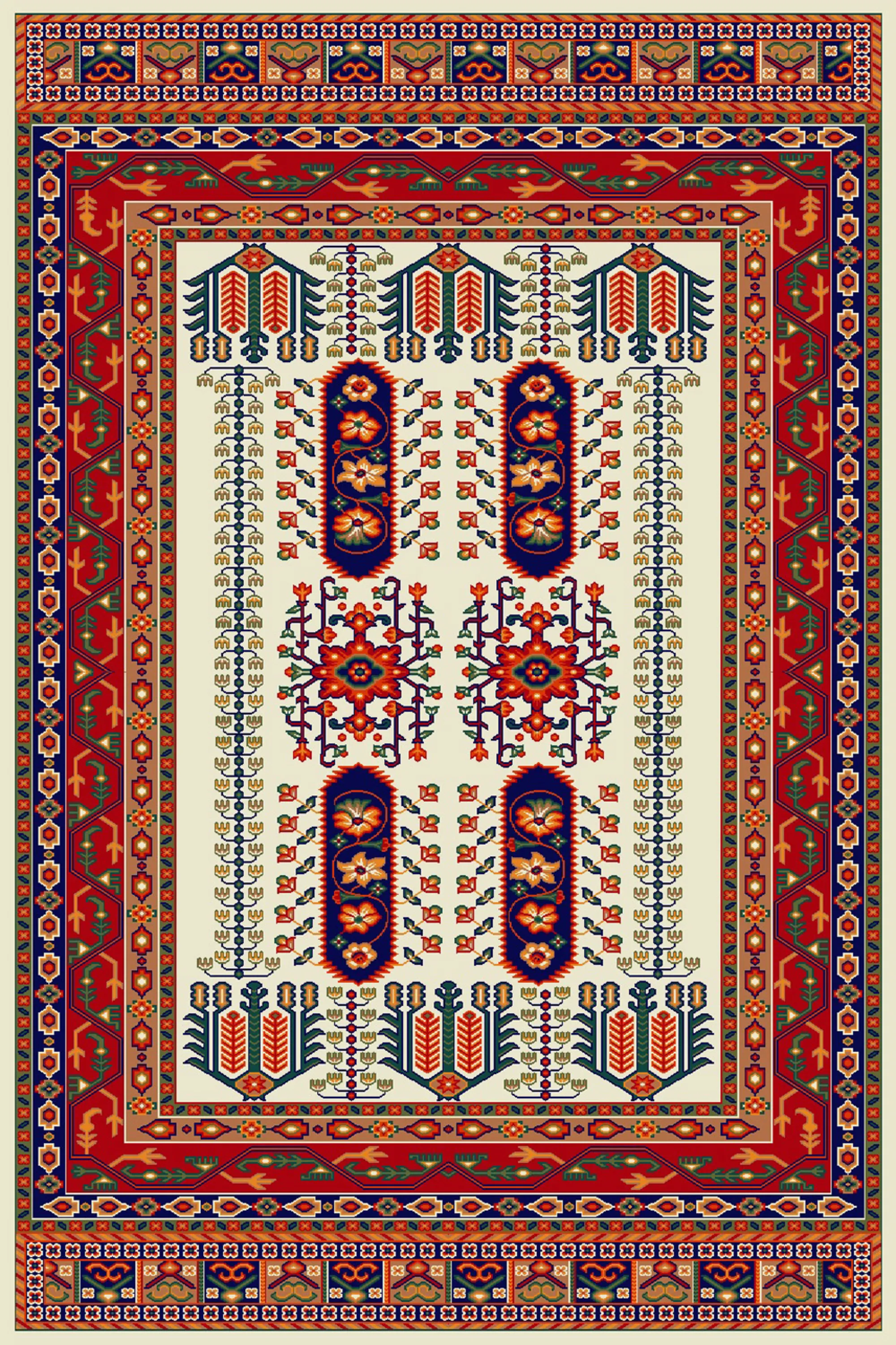 فرش طرح بهرخ کرم کلکسیون گلستان