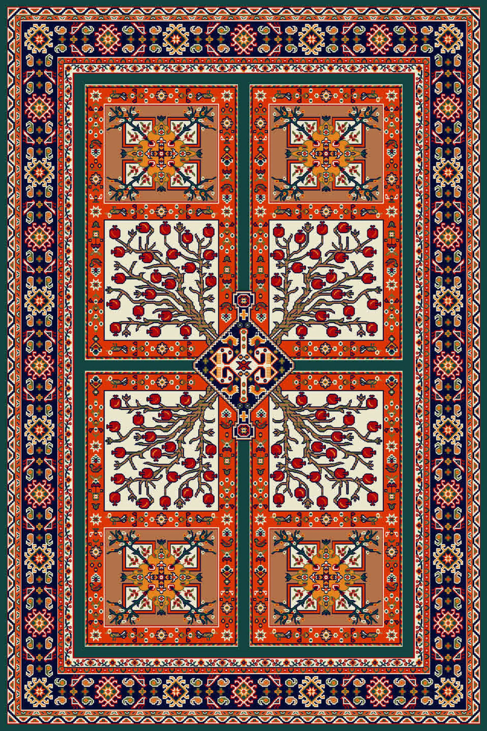 فرش طرح باغ انار سرمه ای کلکسیون گلستان