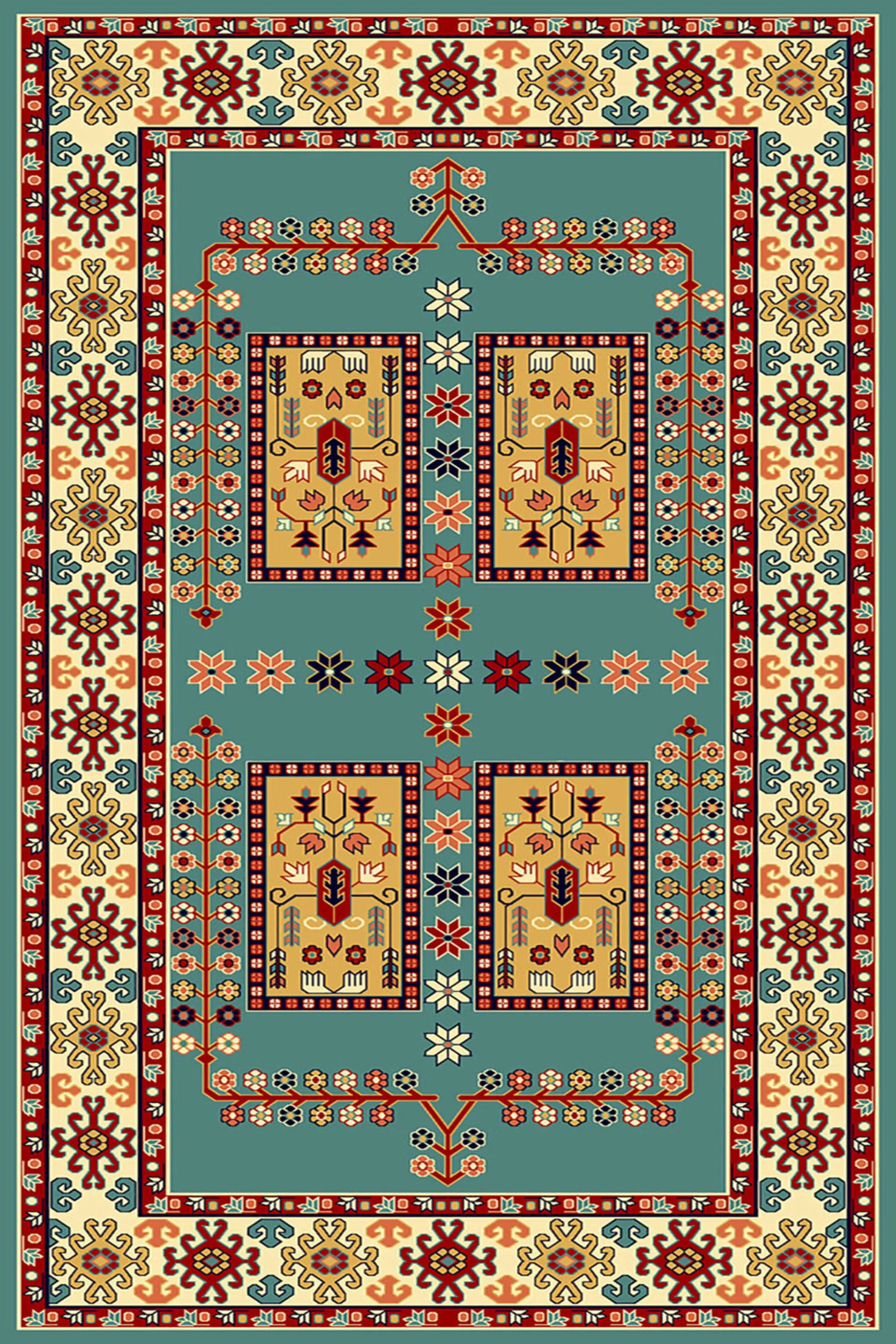 فرش ساوین طرح قشقایی آبی کلکسیون پازیریک