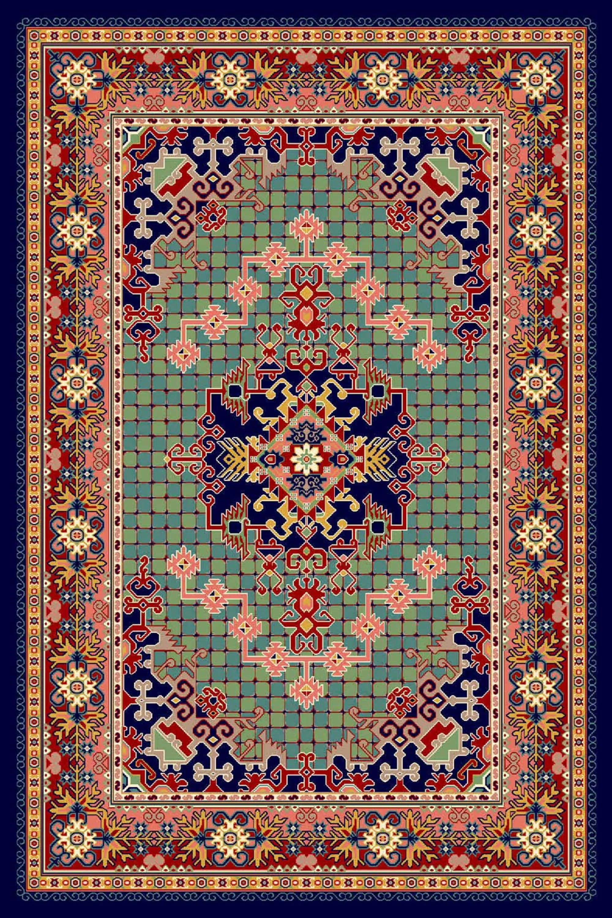 فرش ساوین طرح حوض کاشی سرمه ای کلکسیون شاهسون