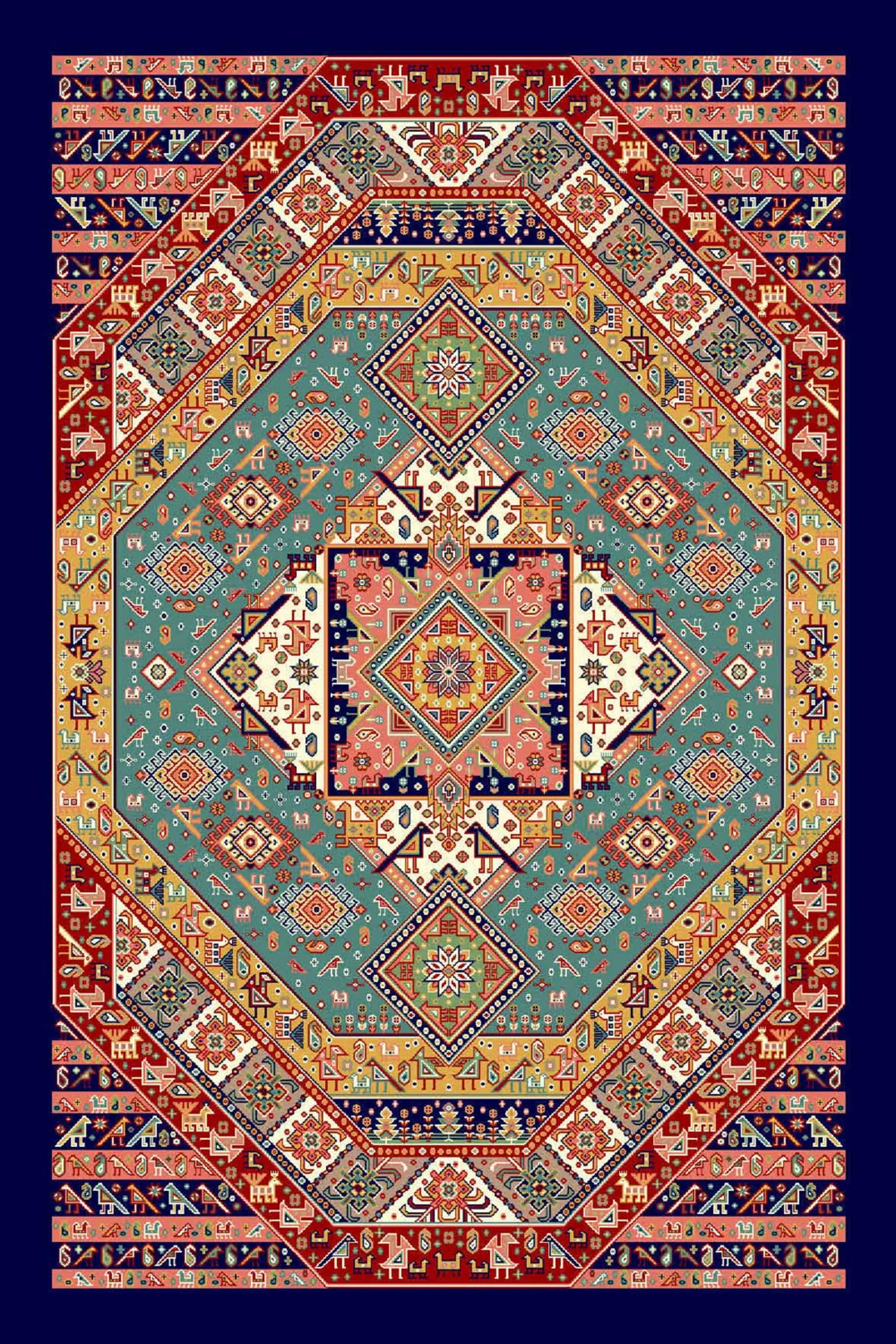 فرش ساوین طرح 7212 سرمه ای کلکسیون شاهسون