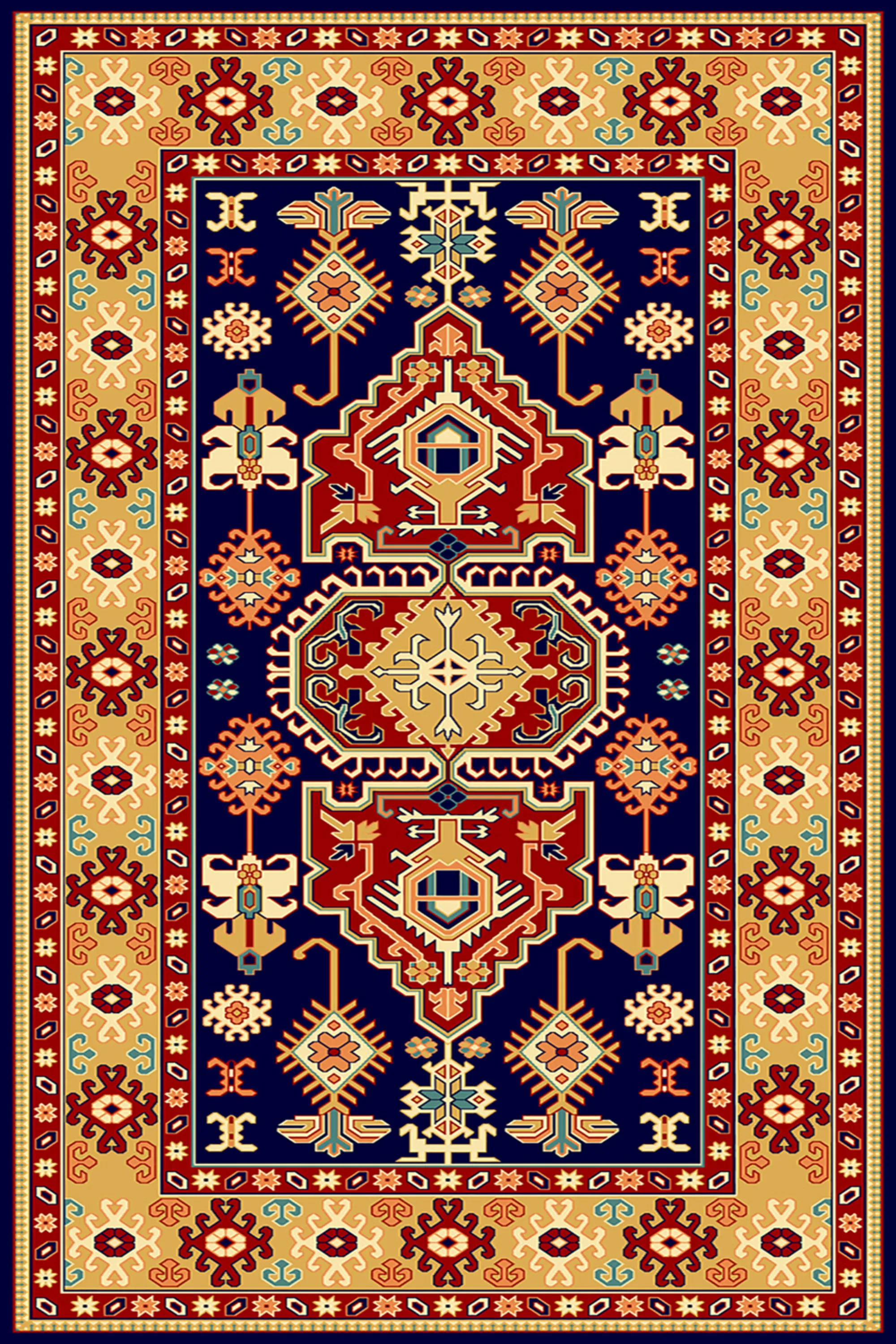 فرش  ساوین طرح طوبی سرمه ای کلکسیون پازیریک