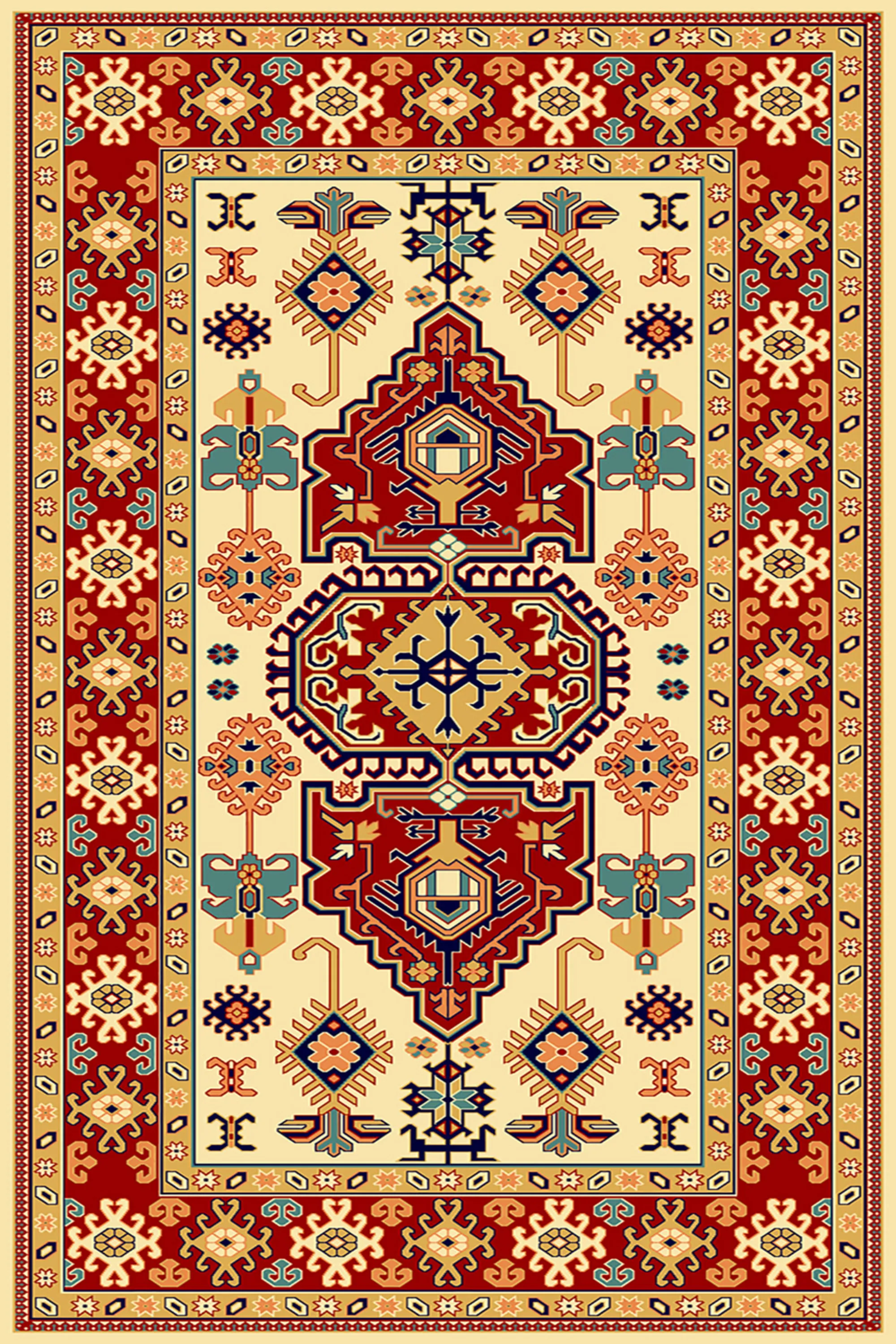 فرش  ساوین طرح طوبی کرم کلکسیون پازیریک