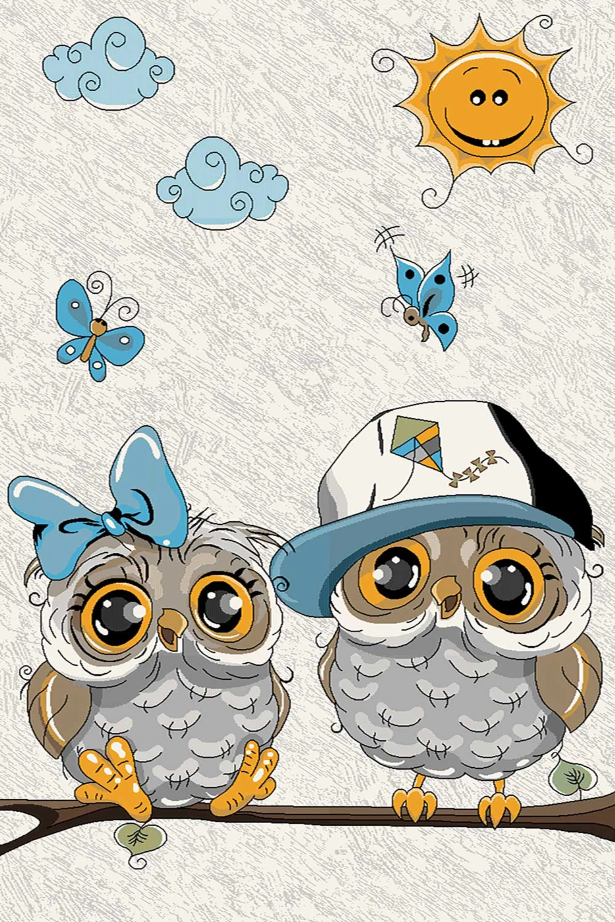 فرش طرح جغد مهربان کرم کلکسیون ویژن