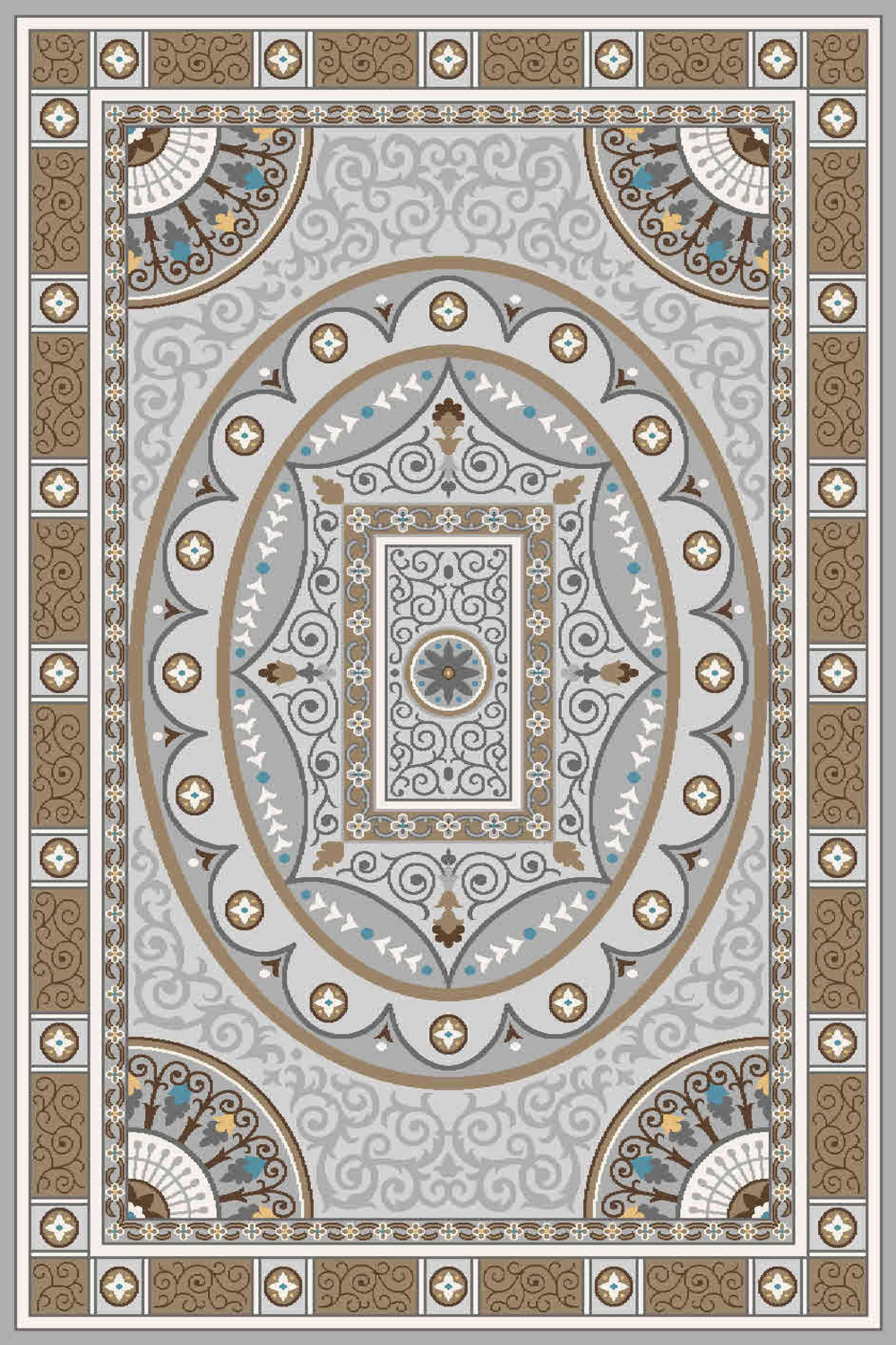 فرش ساوین طرح 7418 نقره ای کلکسیون آویژه