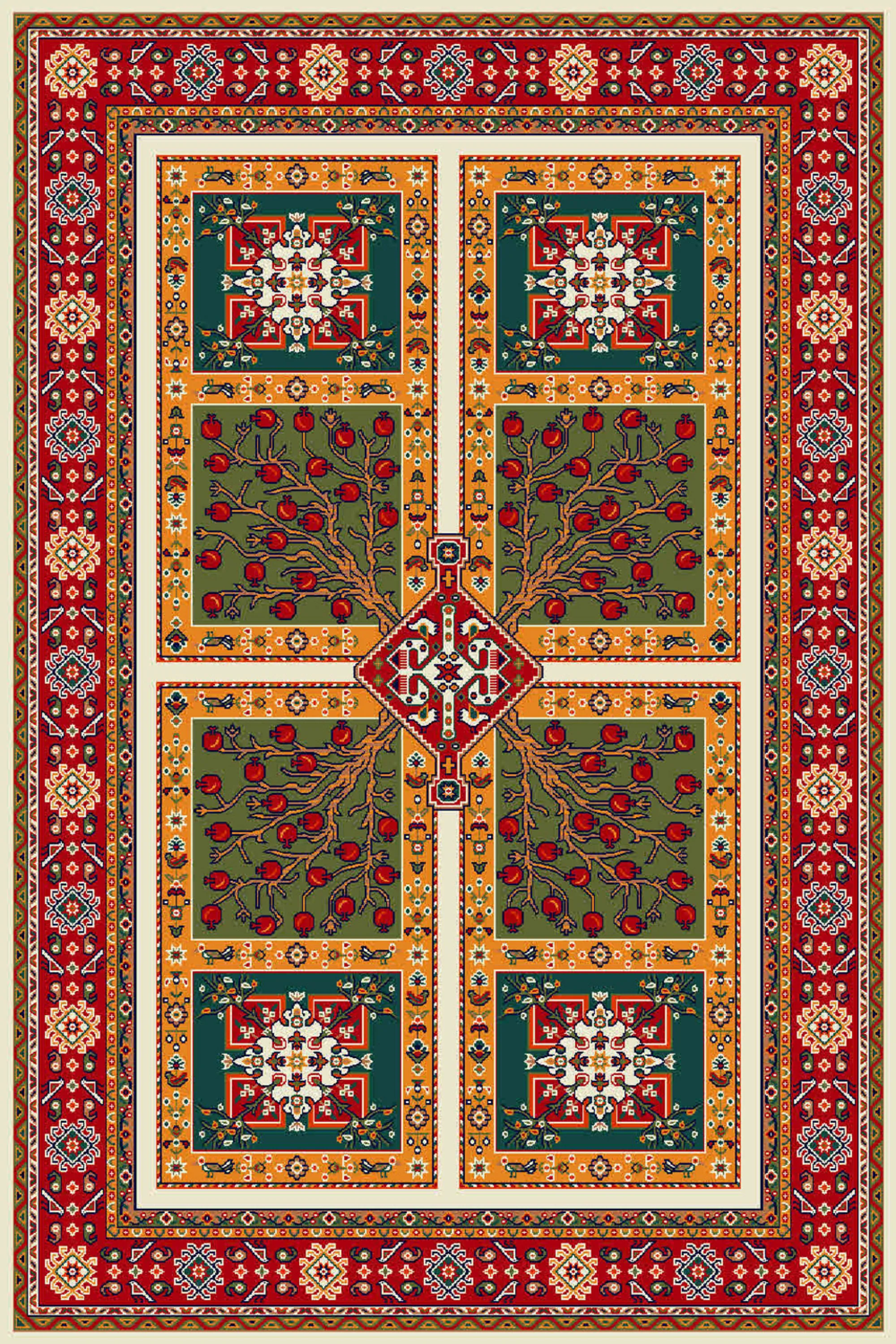 فرش طرح باغ انار کرم کلکسیون گلستان