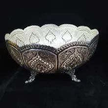 کاسه سه پایه قلم گل بوته شبکه اب نقره سیاه قلم bowl