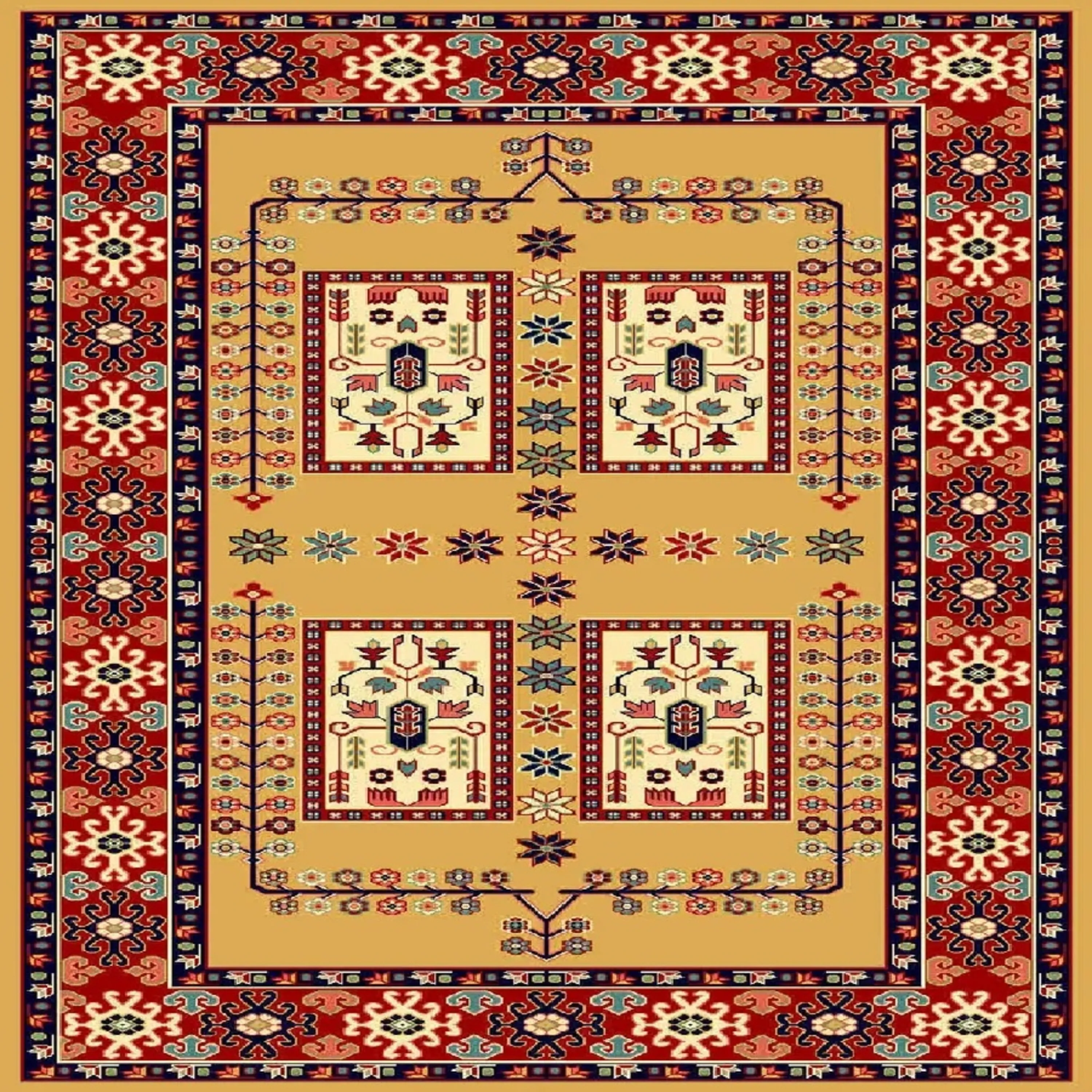 فرش ساوین طرح قشقایی عسلی کلکسیون شاهسون